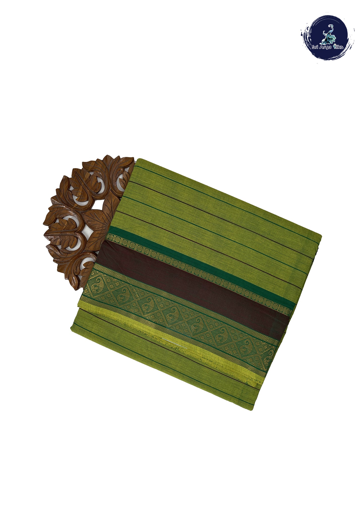 Light Green 10 Yards Madisar Cotton Saree With Stripes Pattern