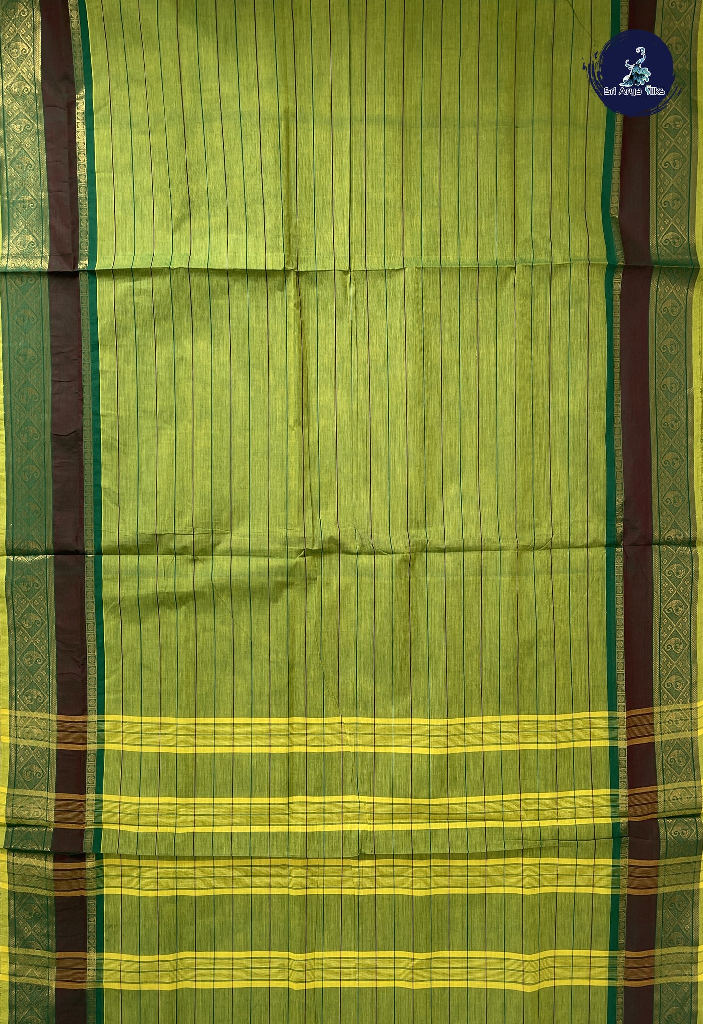 Light Green 10 Yards Madisar Cotton Saree With Stripes Pattern