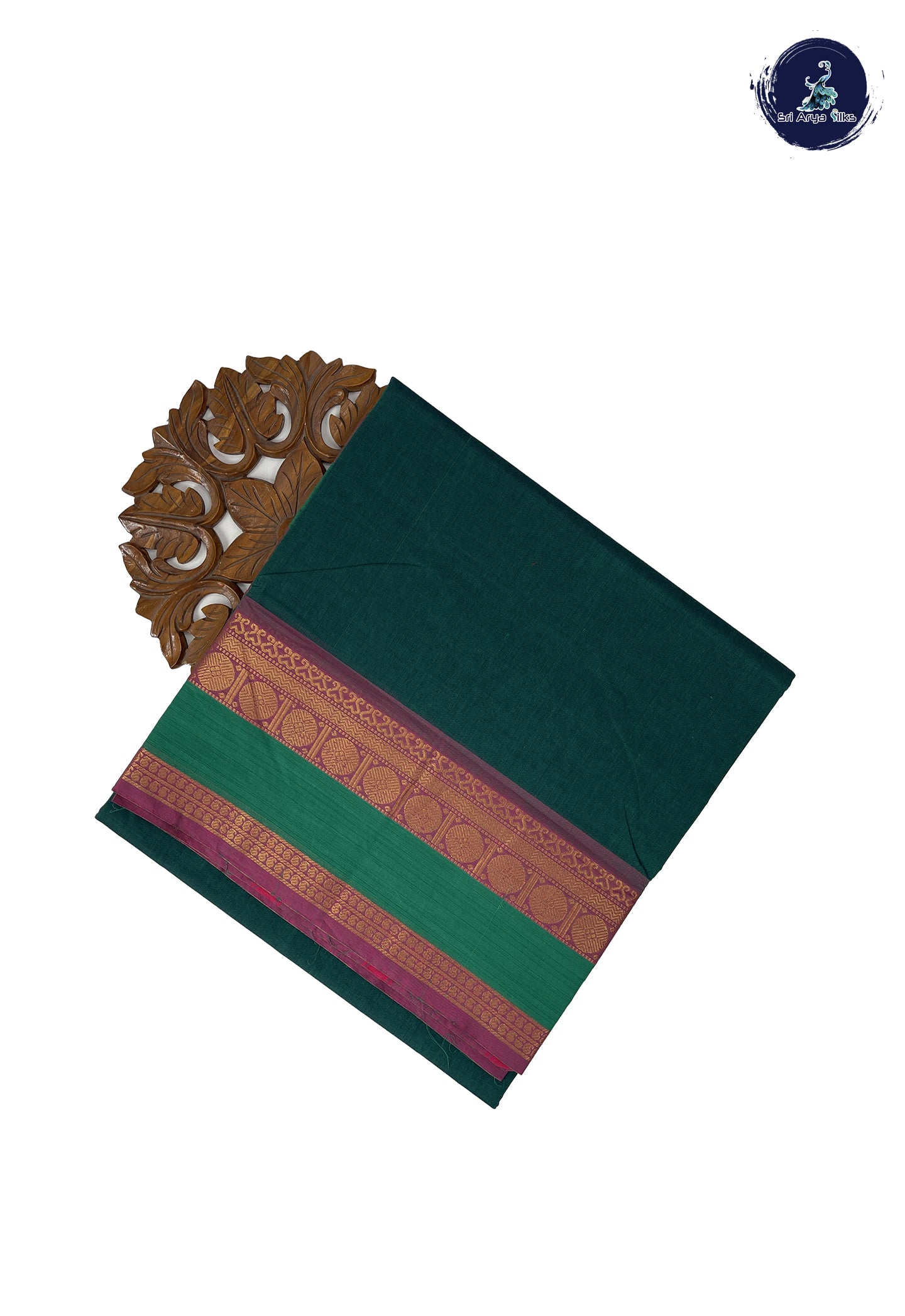 Green 10 Yards Madisar Cotton Saree With Plain Pattern