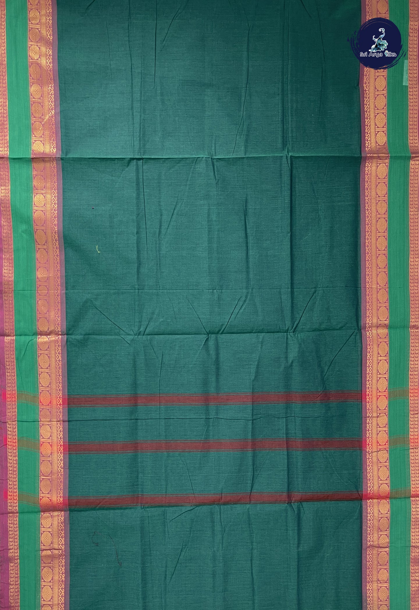 Green 10 Yards Madisar Cotton Saree With Plain Pattern