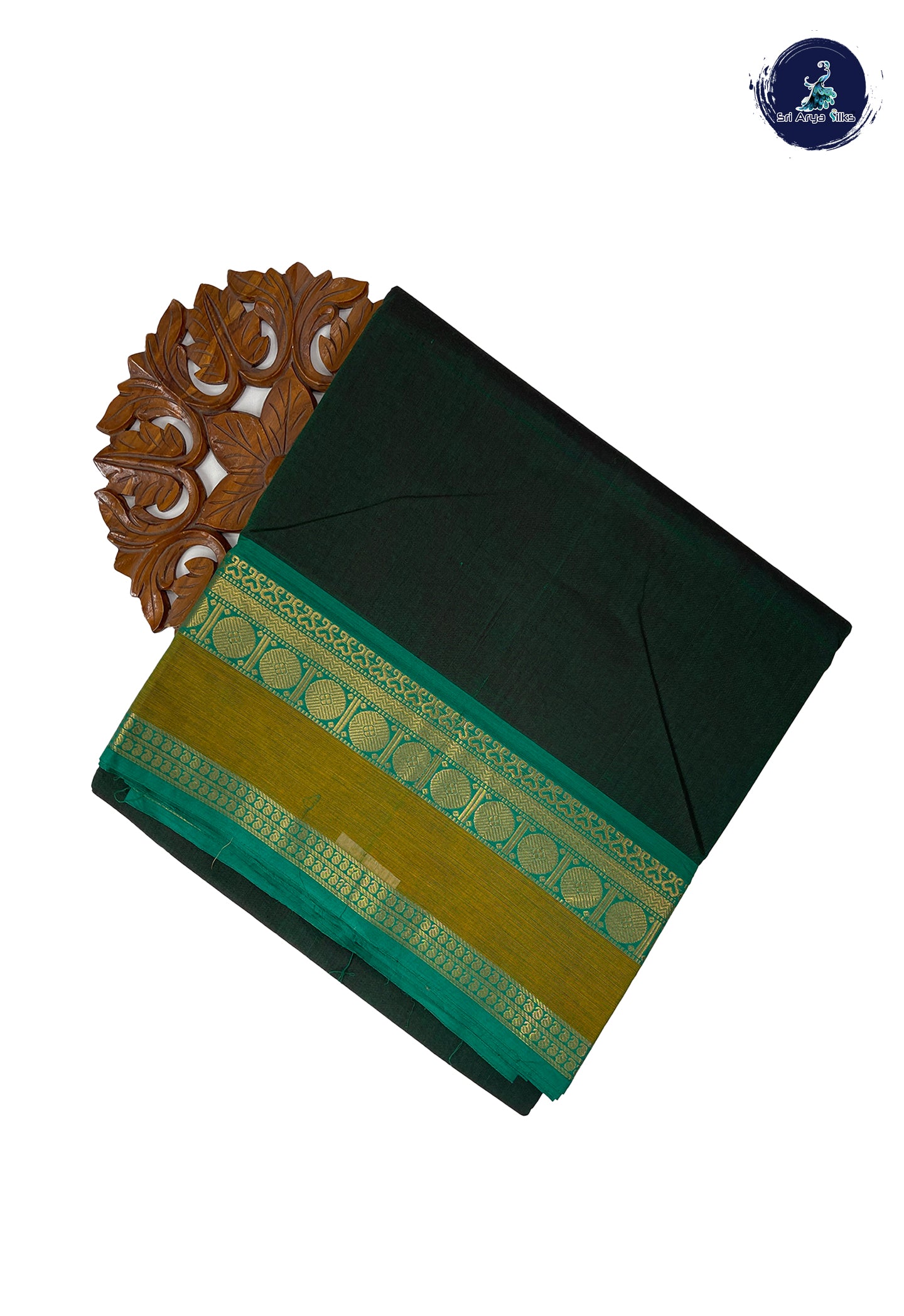 Dual Tone Green 10 Yards Madisar Cotton Saree With Plain Pattern