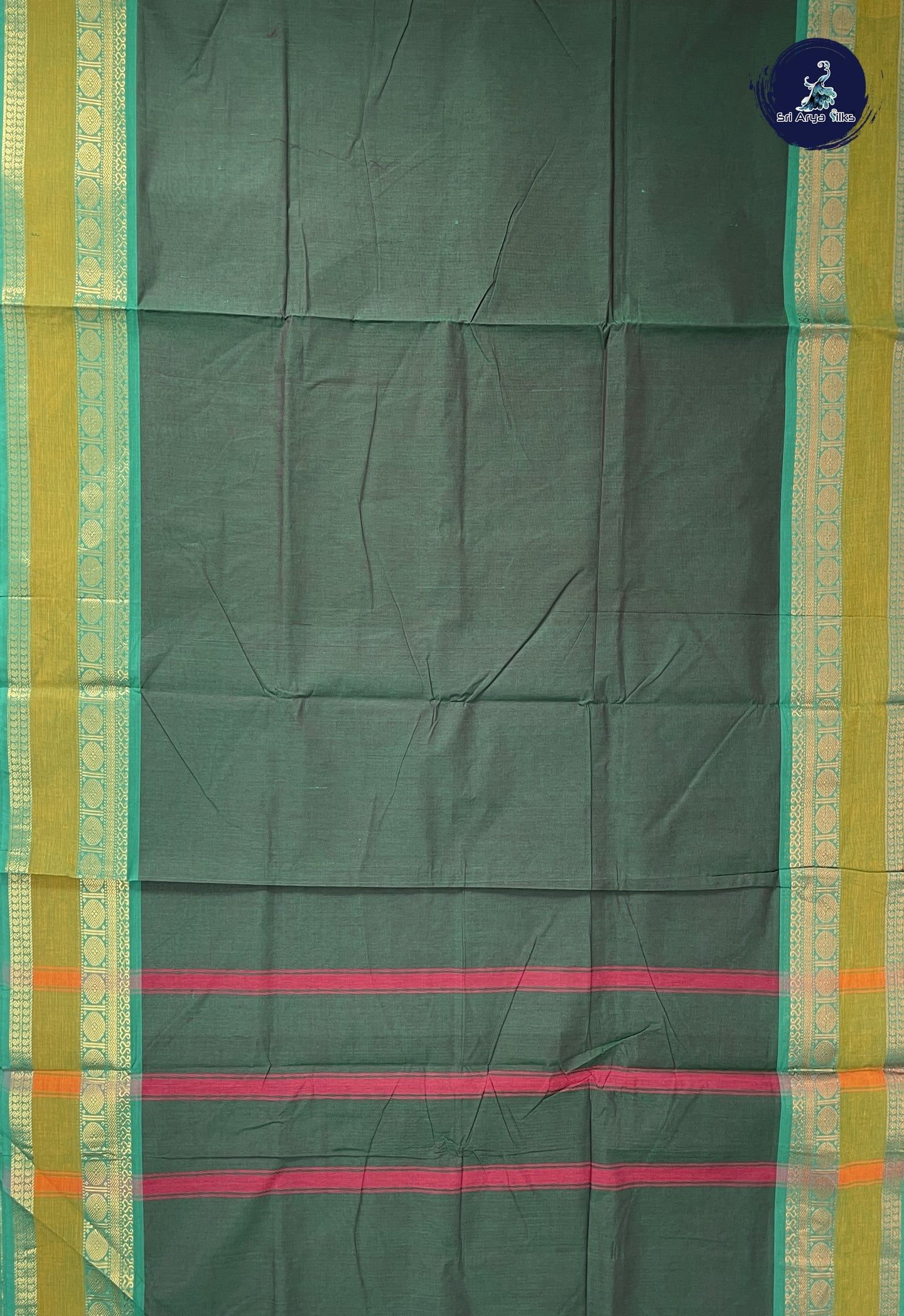 Dual Tone Green 10 Yards Madisar Cotton Saree With Plain Pattern