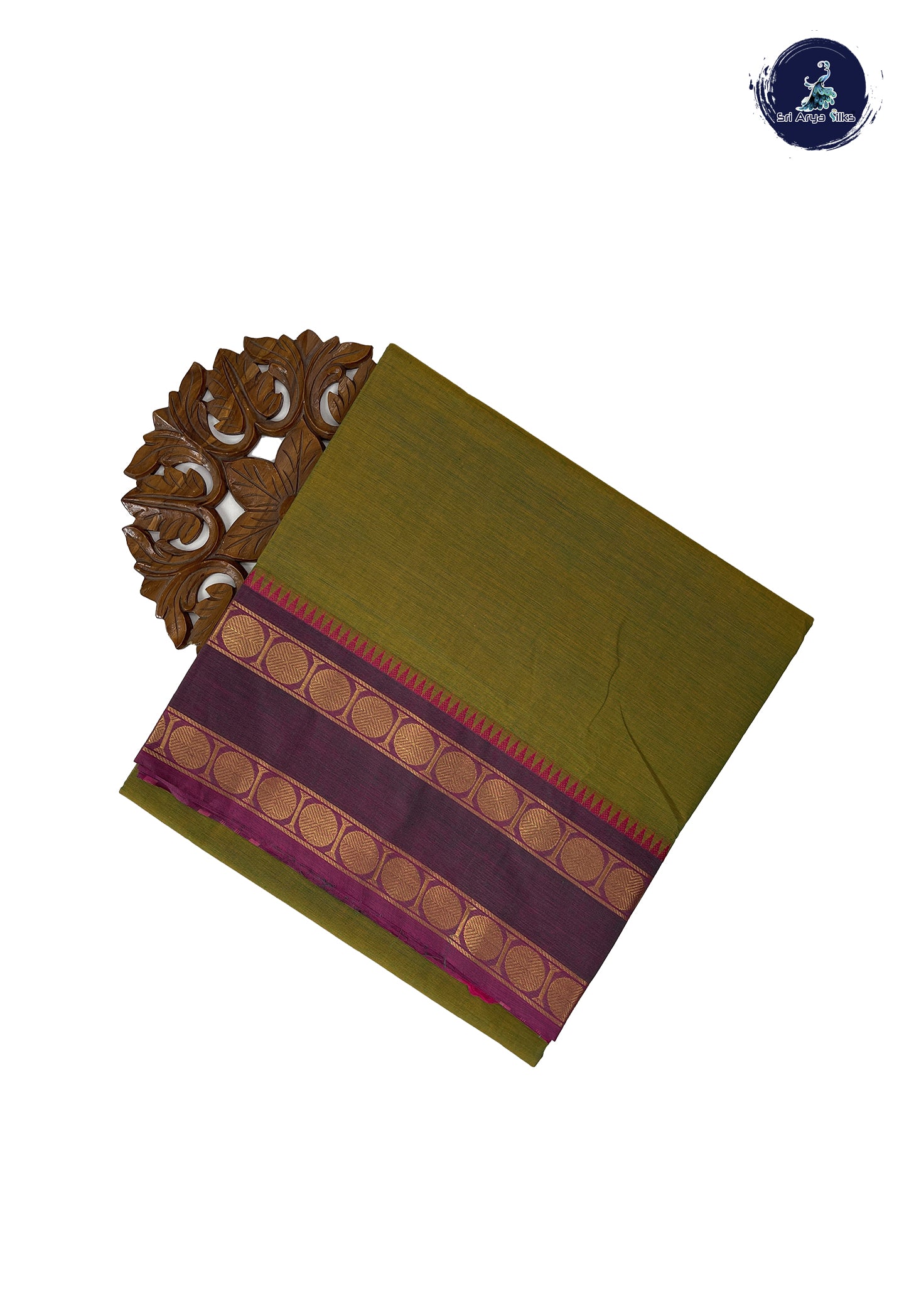 Yellowish Green 10 Yards Madisar Cotton Saree With Plain Pattern