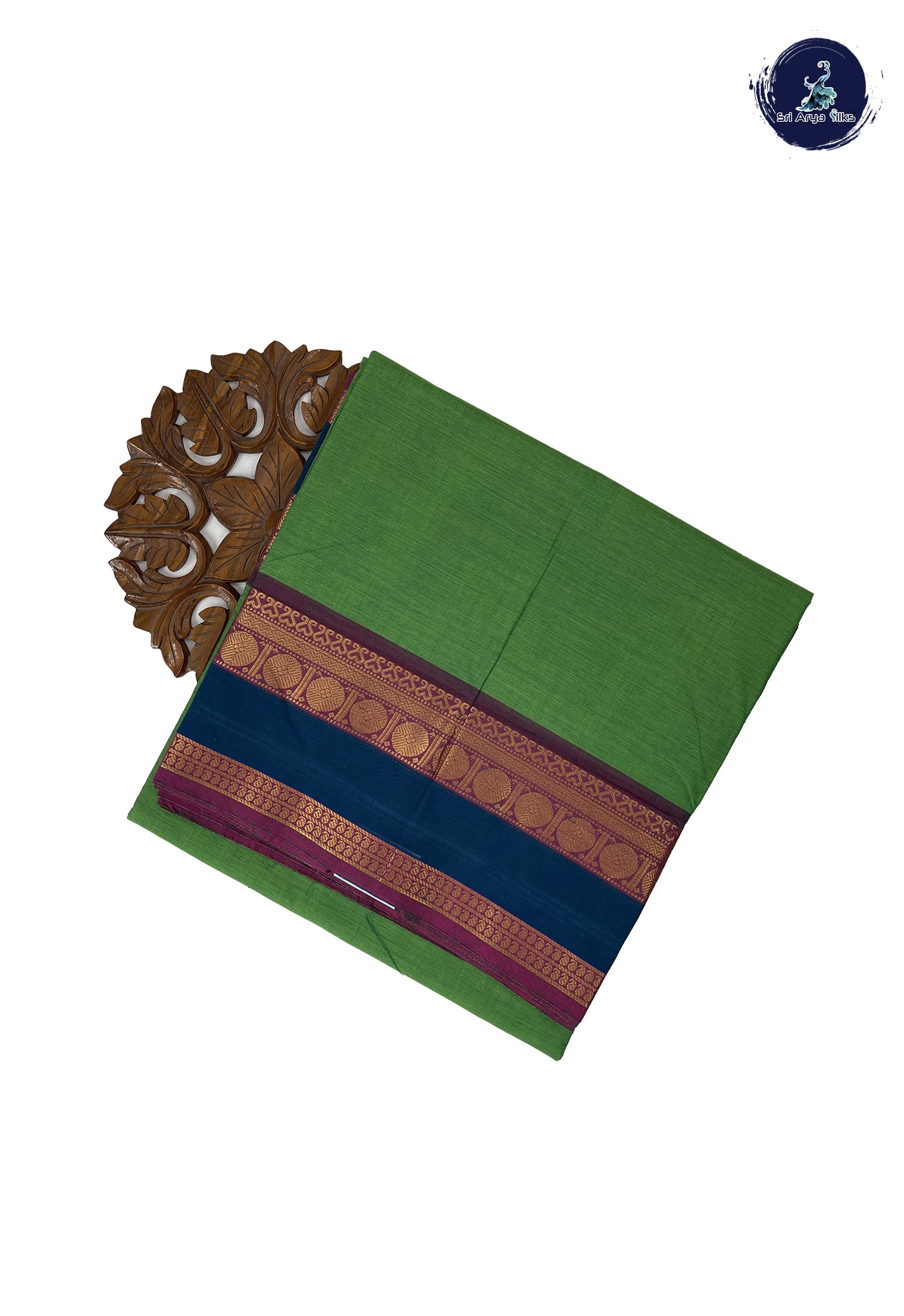 Light Green 10 Yards Madisar Cotton Saree With Plain Pattern