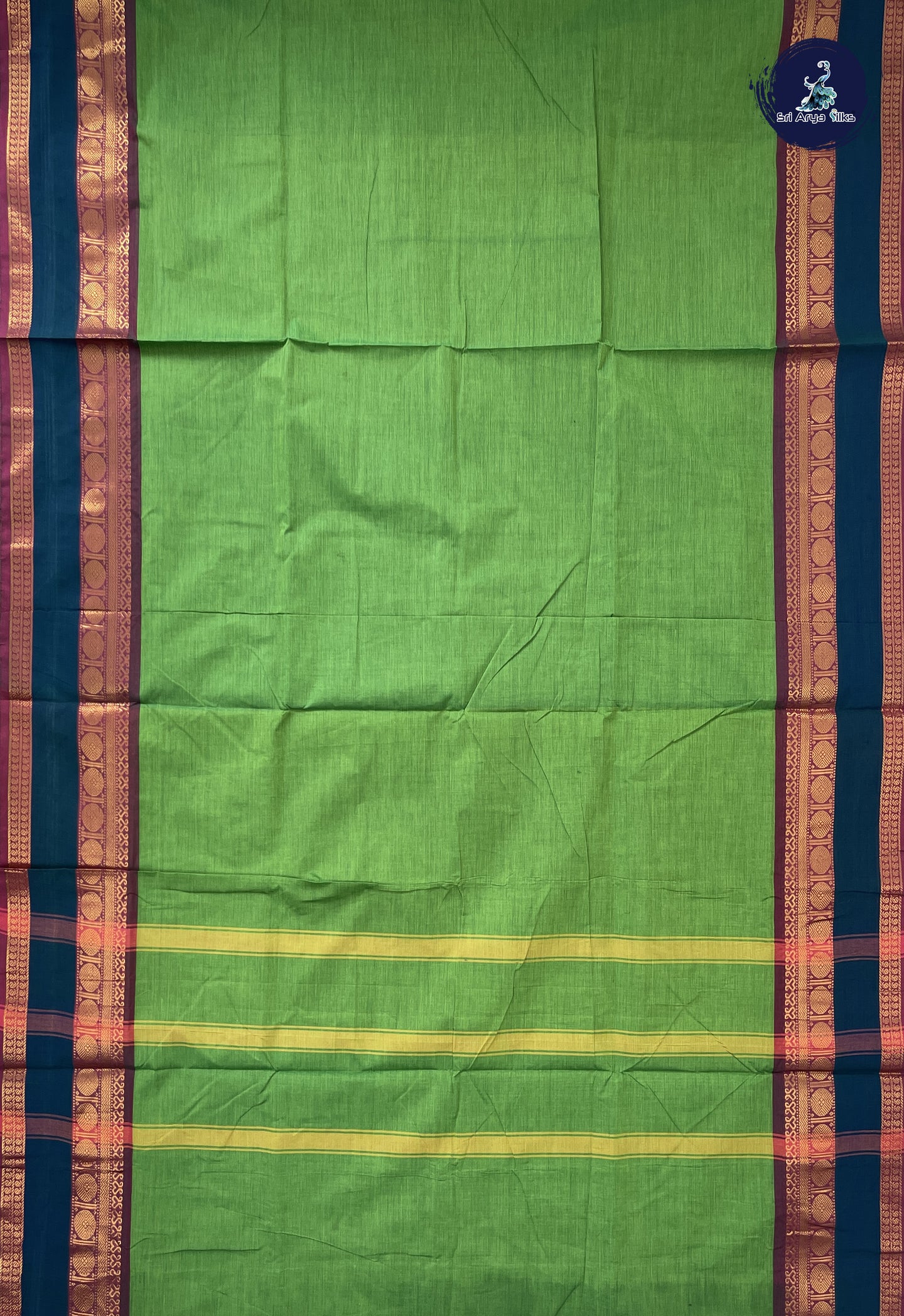 Light Green 10 Yards Madisar Cotton Saree With Plain Pattern