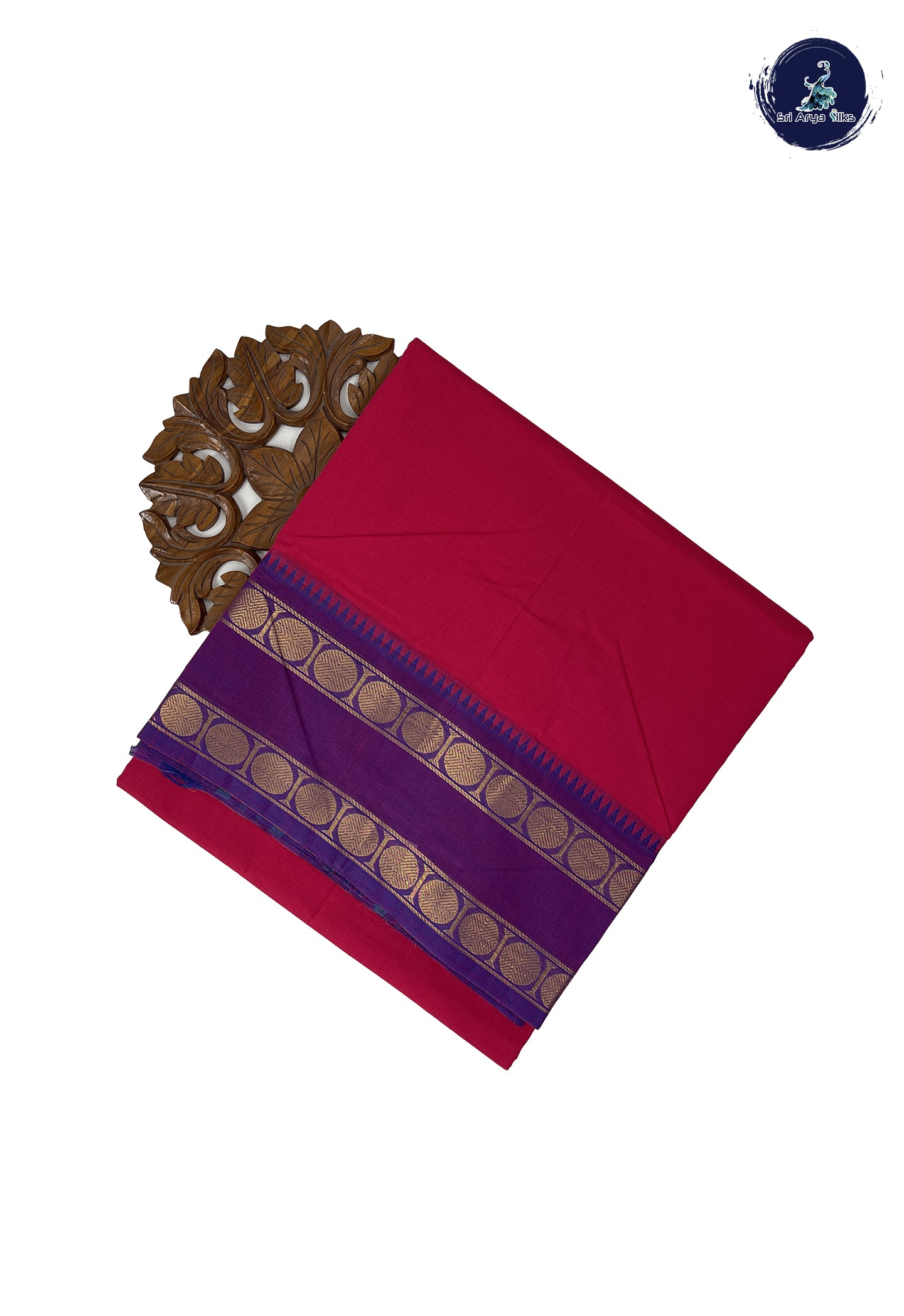 Dark Pink 10 Yards Madisar Cotton Saree With Plain Pattern