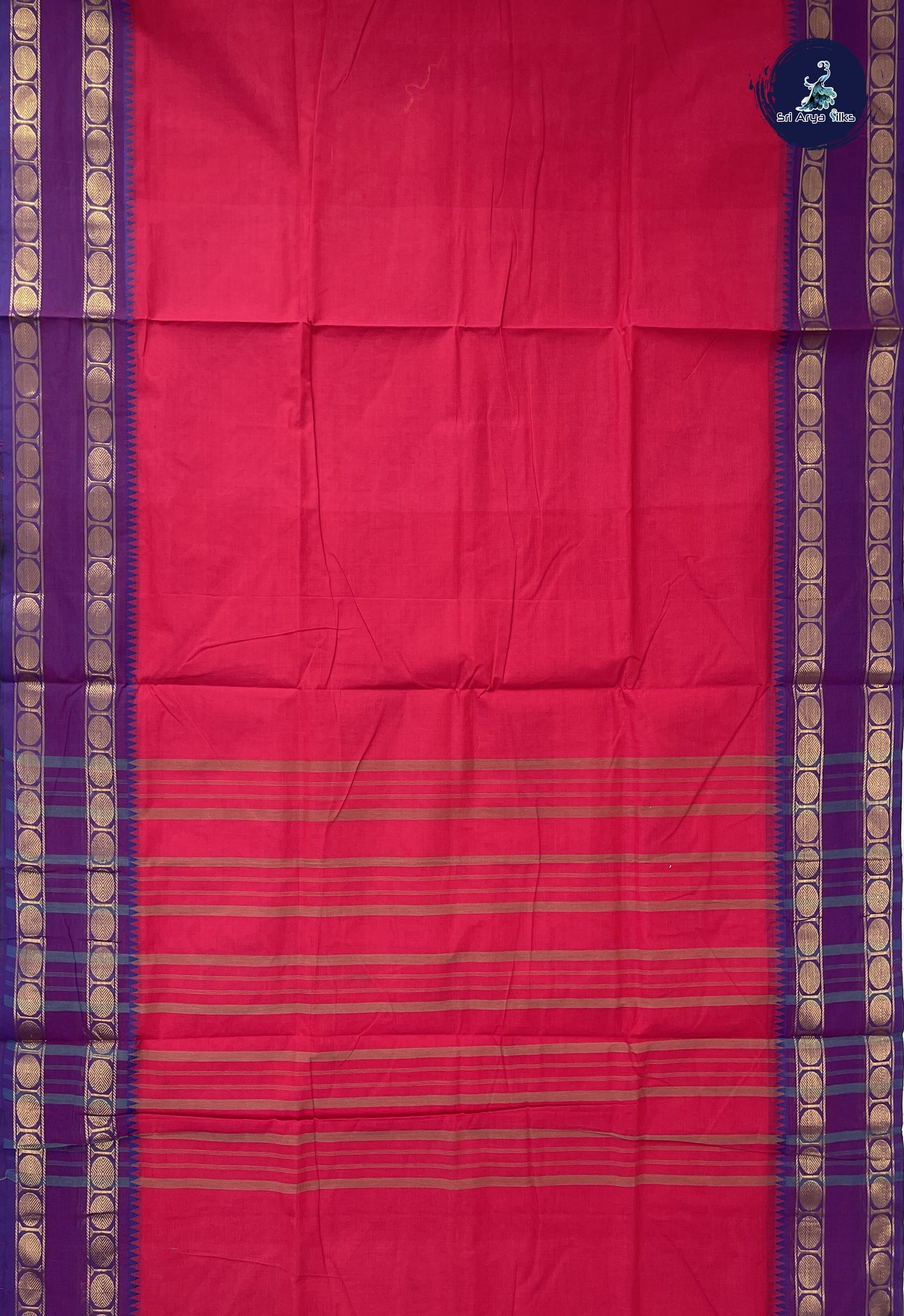 Dark Pink 10 Yards Madisar Cotton Saree With Plain Pattern