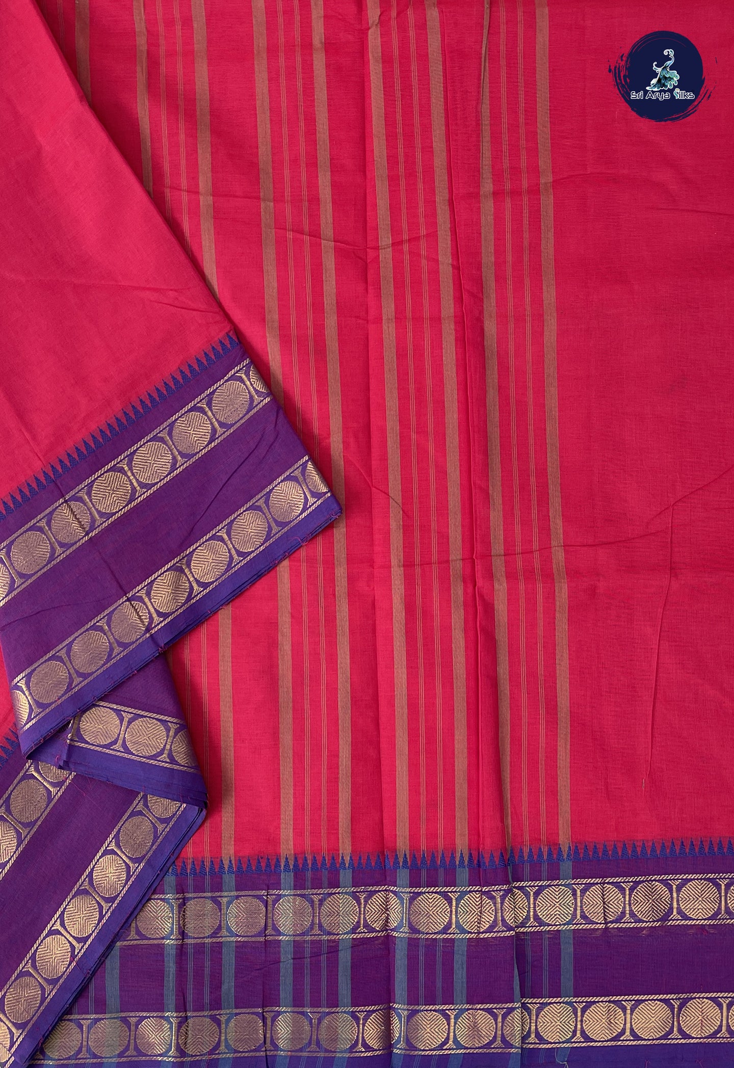 Dark Pink 10 Yards Madisar Cotton Saree With Plain Pattern