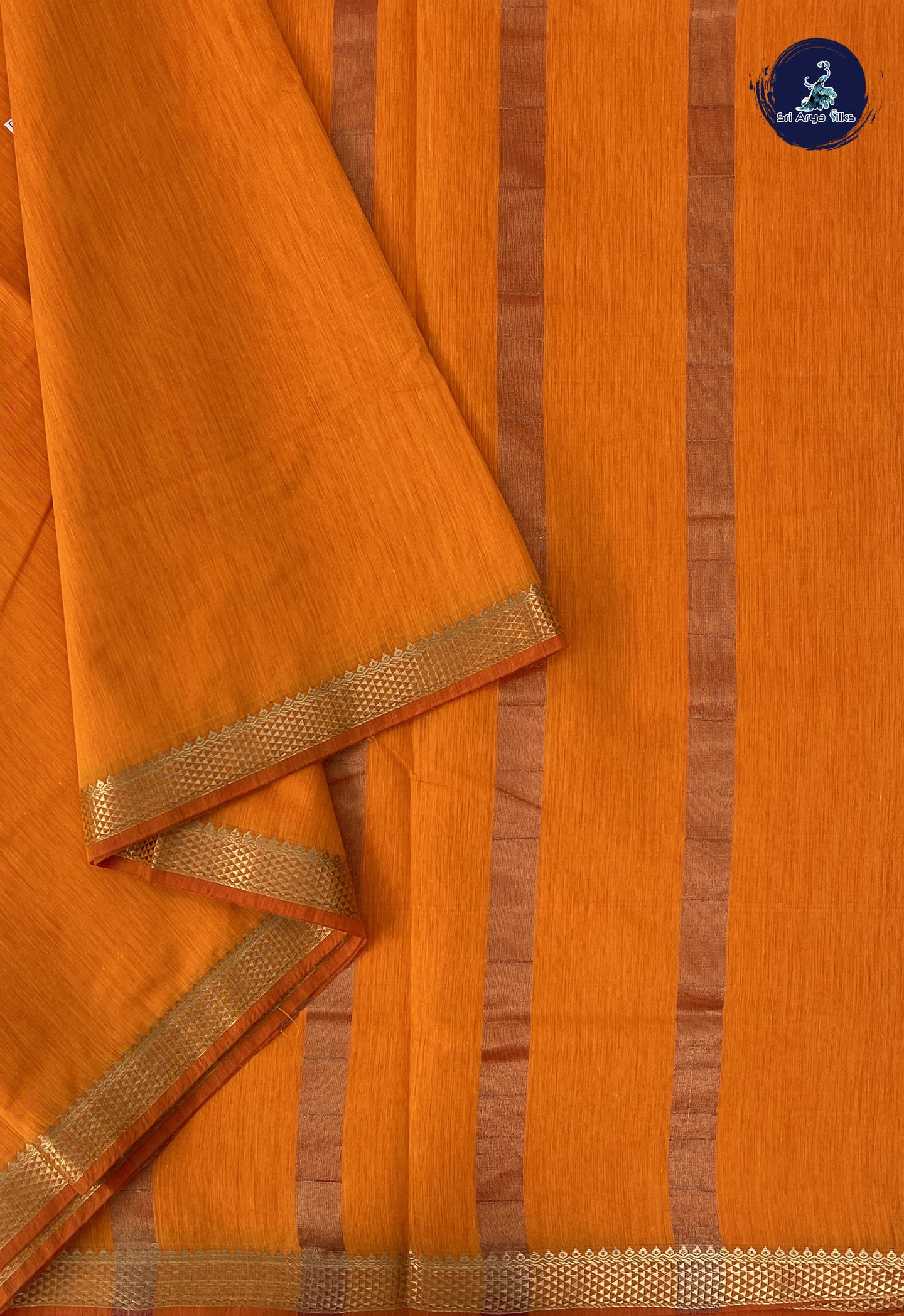 Mango Yellow 10 Yards Semi Silk Cotton With Plain Pattern