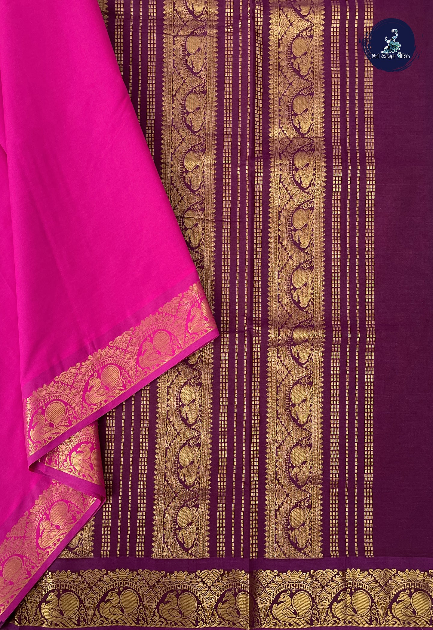 Dark Pink Madisar Semi Silk Cotton Saree With Plain Pattern