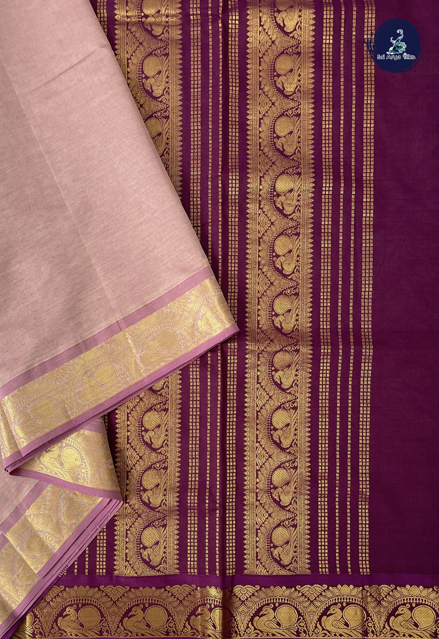 Pastel Shade Madisar Semi Silk Cotton Saree With Plain Pattern