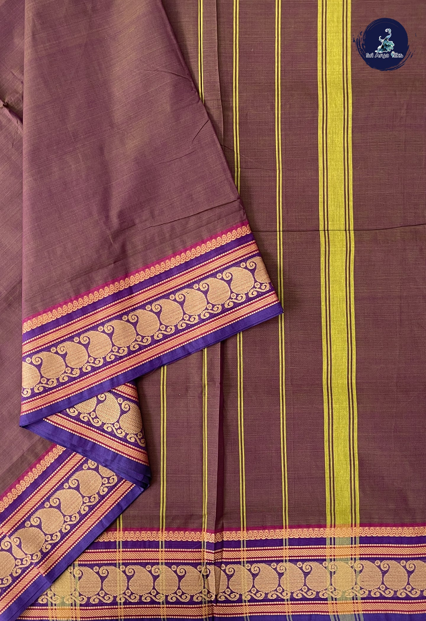Dual Tone Brown 10 Yards Madisar Cotton Saree With Plain Pattern