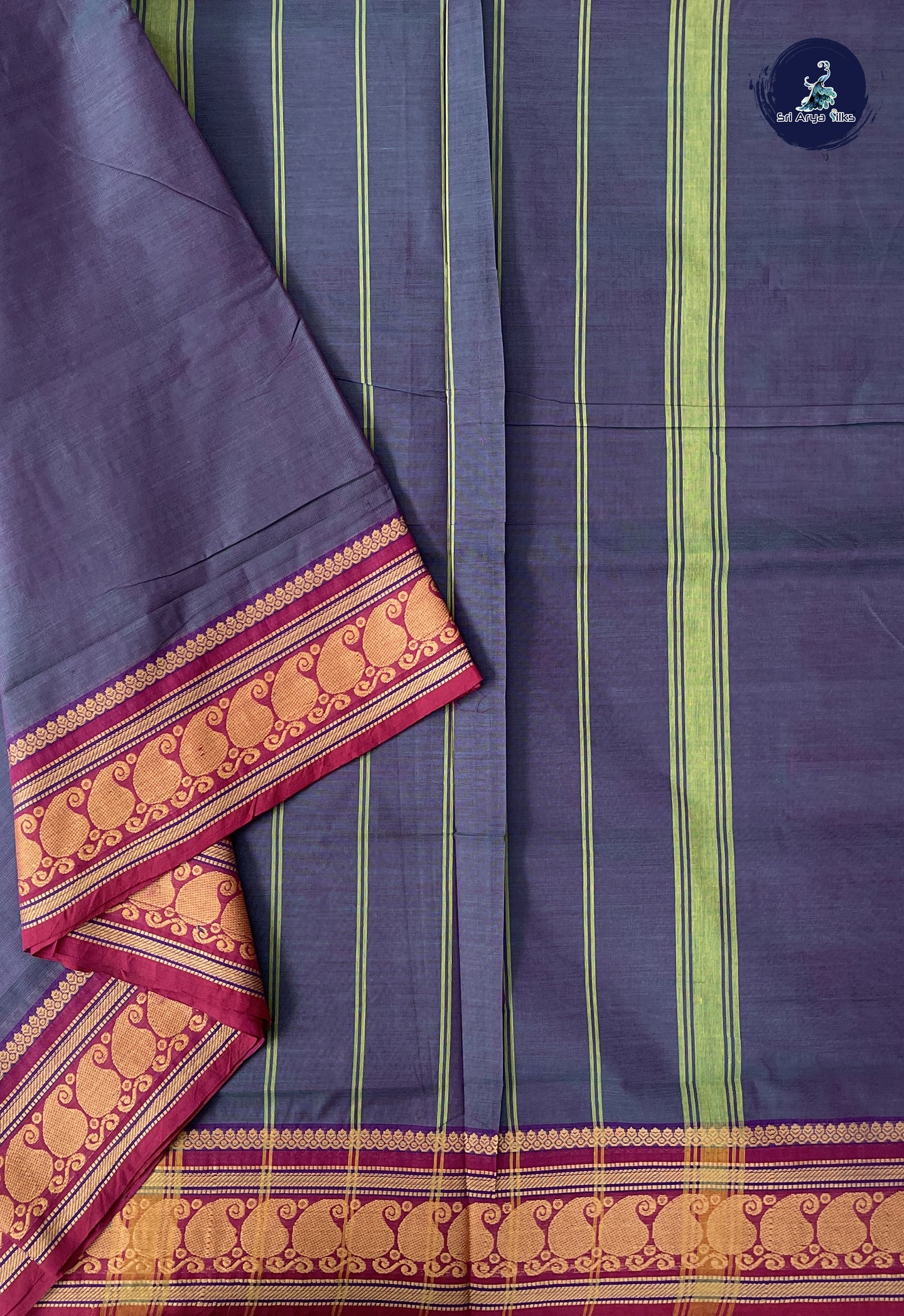 Dual Tone Blue 10 Yards Madisar Cotton Saree With Plain Pattern