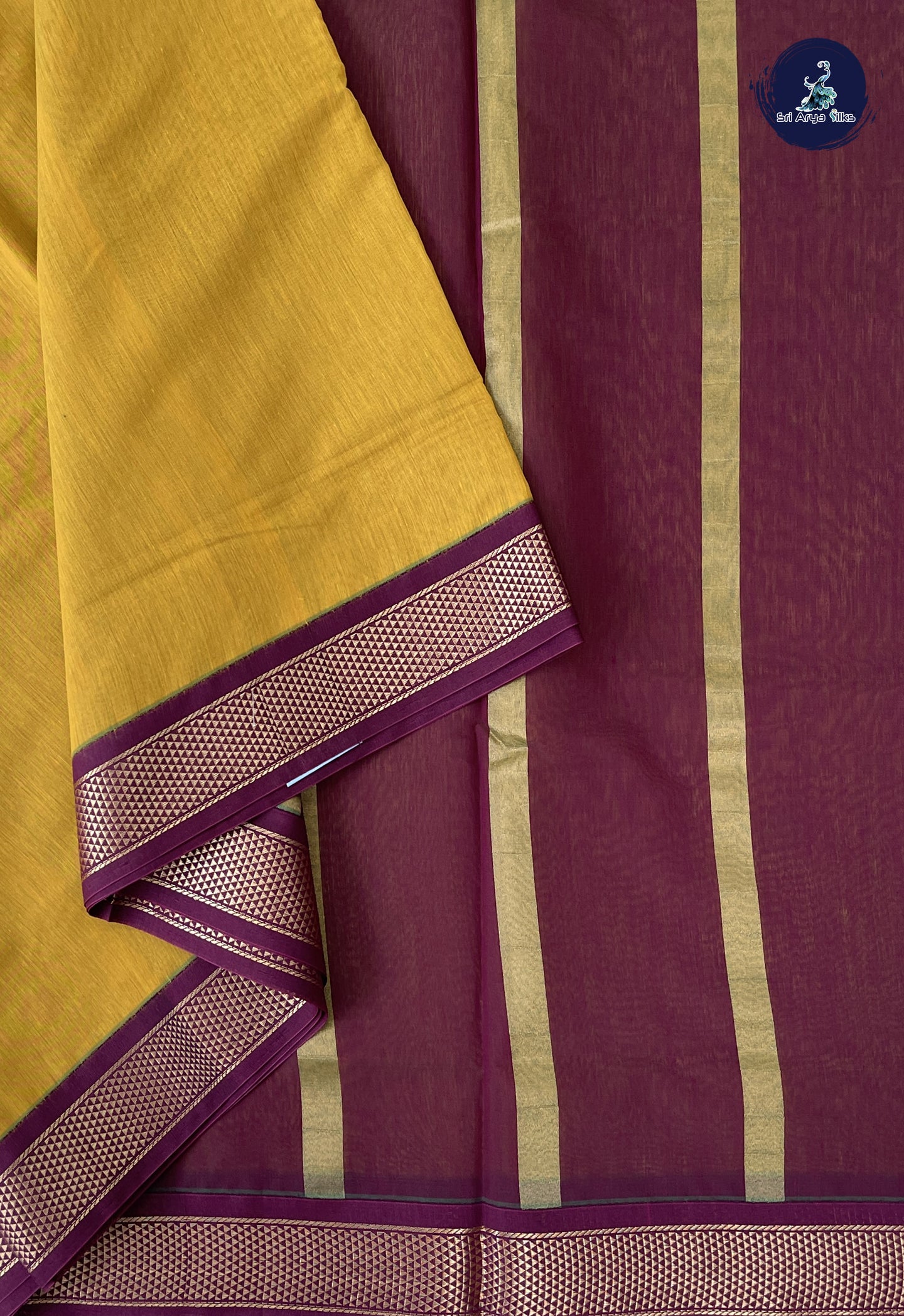Yellow Madisar Semi Silk Cotton Saree With Plain Pattern
