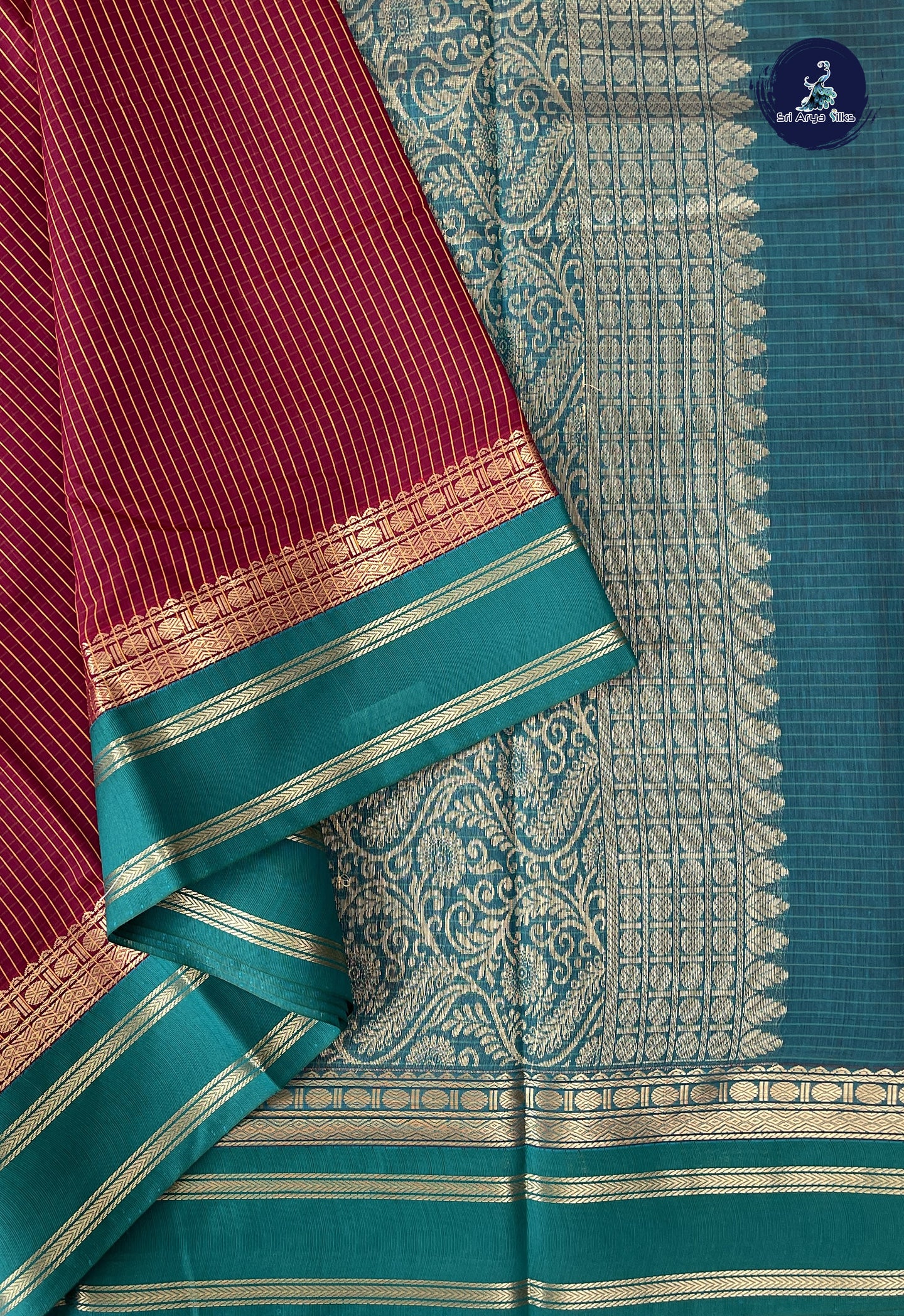 Maroon Madisar Semi Silk Cotton Saree With Checked Pattern
