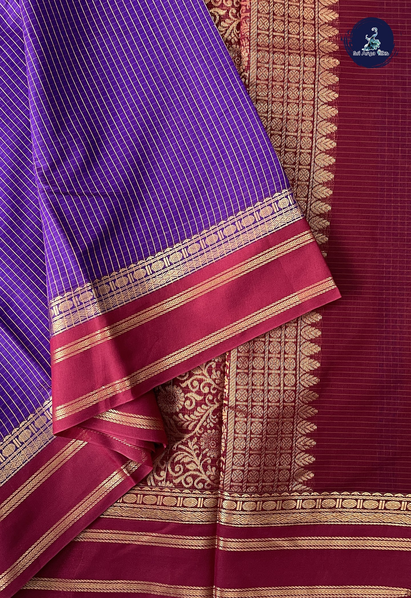 Dark Violet Madisar Semi Silk Cotton Saree With Checked Pattern