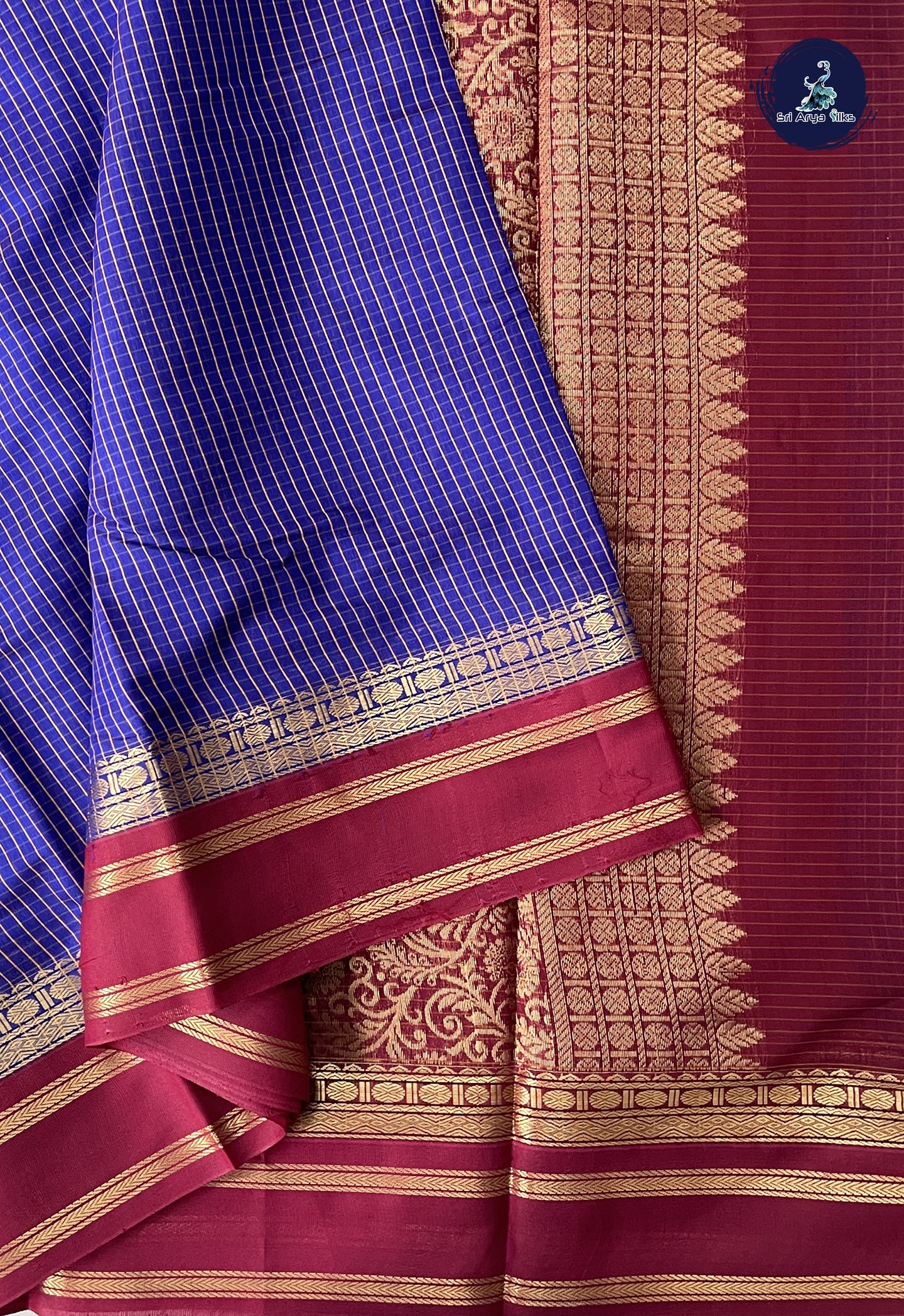 MS Blue Madisar Semi Silk Cotton Saree With Checked Pattern