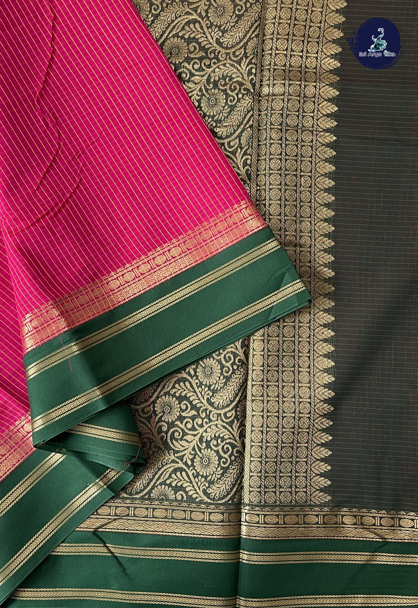 Rani Pink Madisar Semi Silk Cotton Saree With Checked Pattern