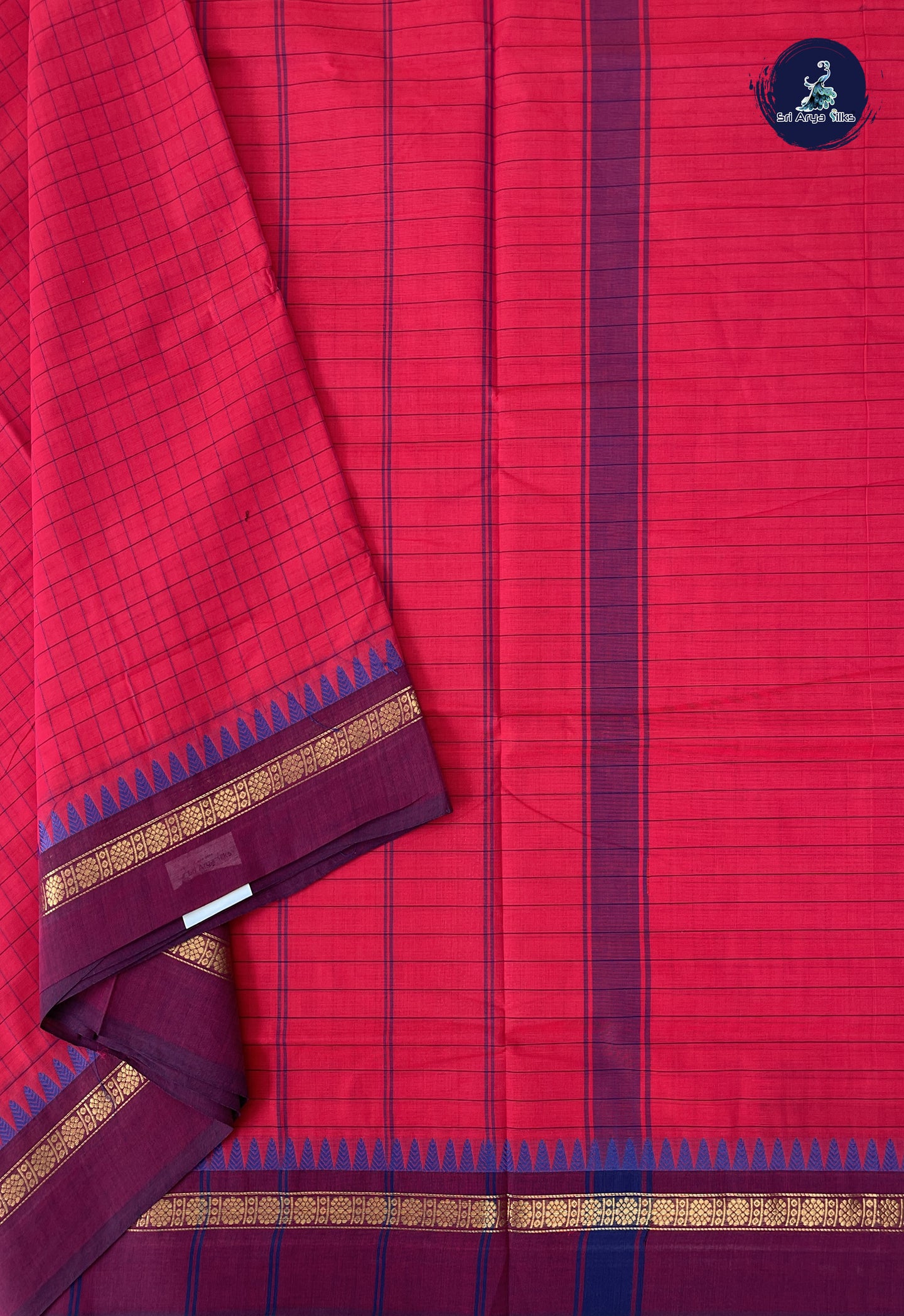 Reddish Pink 10 Yards Madisar Cotton Saree With Checked Pattern