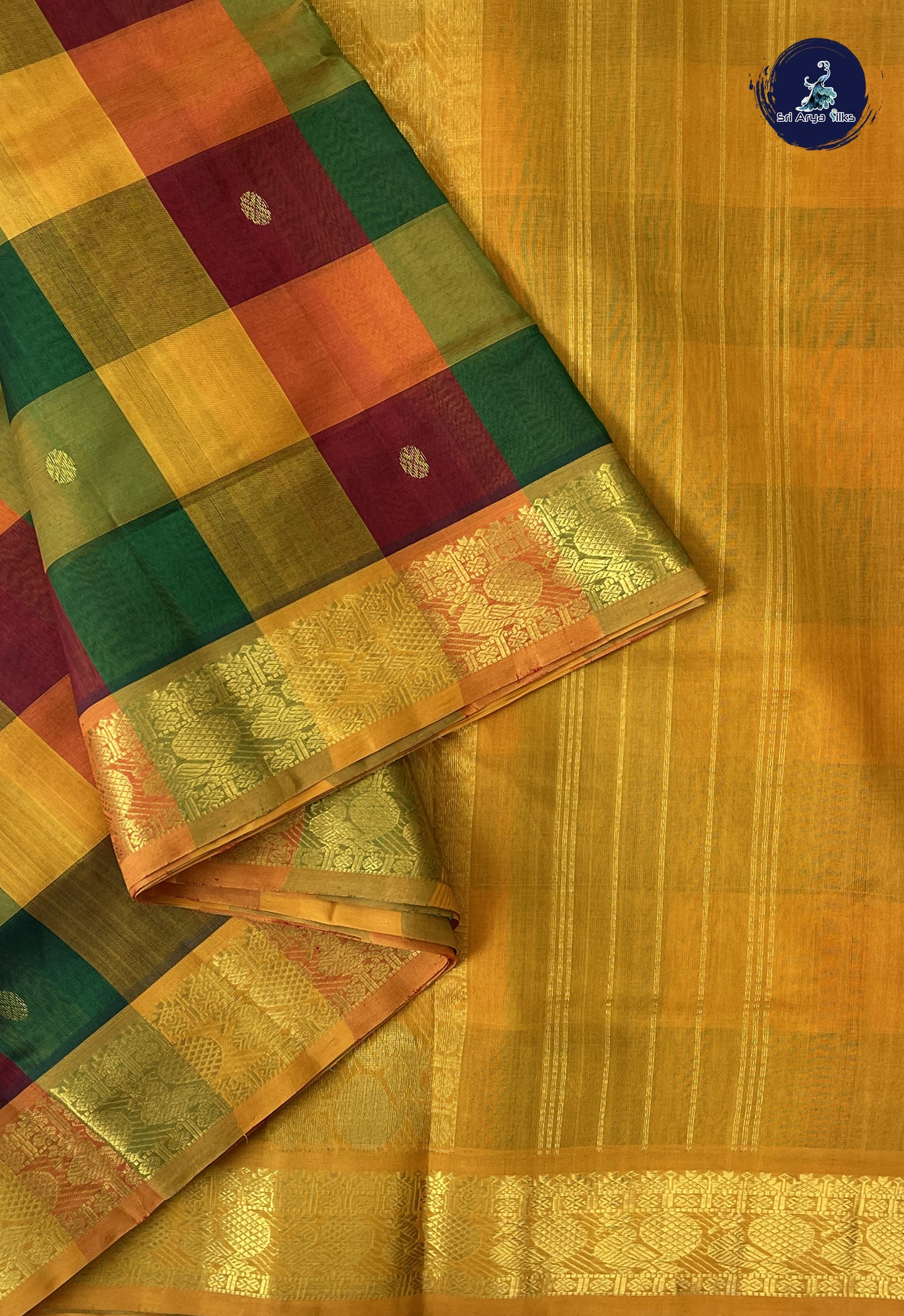 Multi Colour 10 Yards Silk Cotton Saree With Paalum Pazham Kattam Pattern