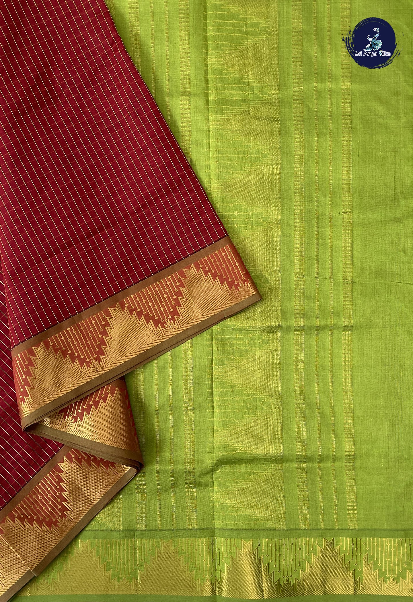 Maroon Madisar Semi Silk Cotton Saree With Checked Pattern