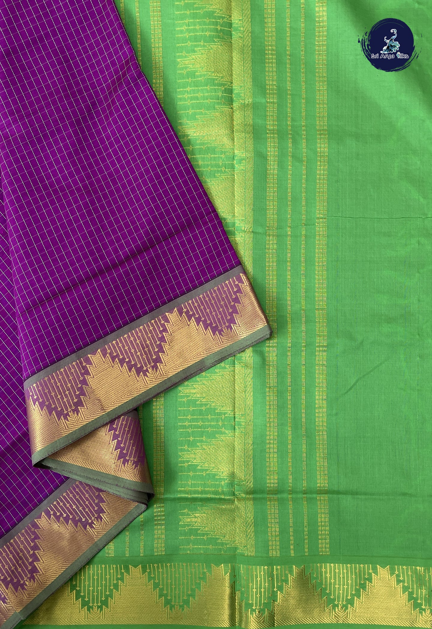 Purple Madisar Semi Silk Cotton Saree With Checked Pattern
