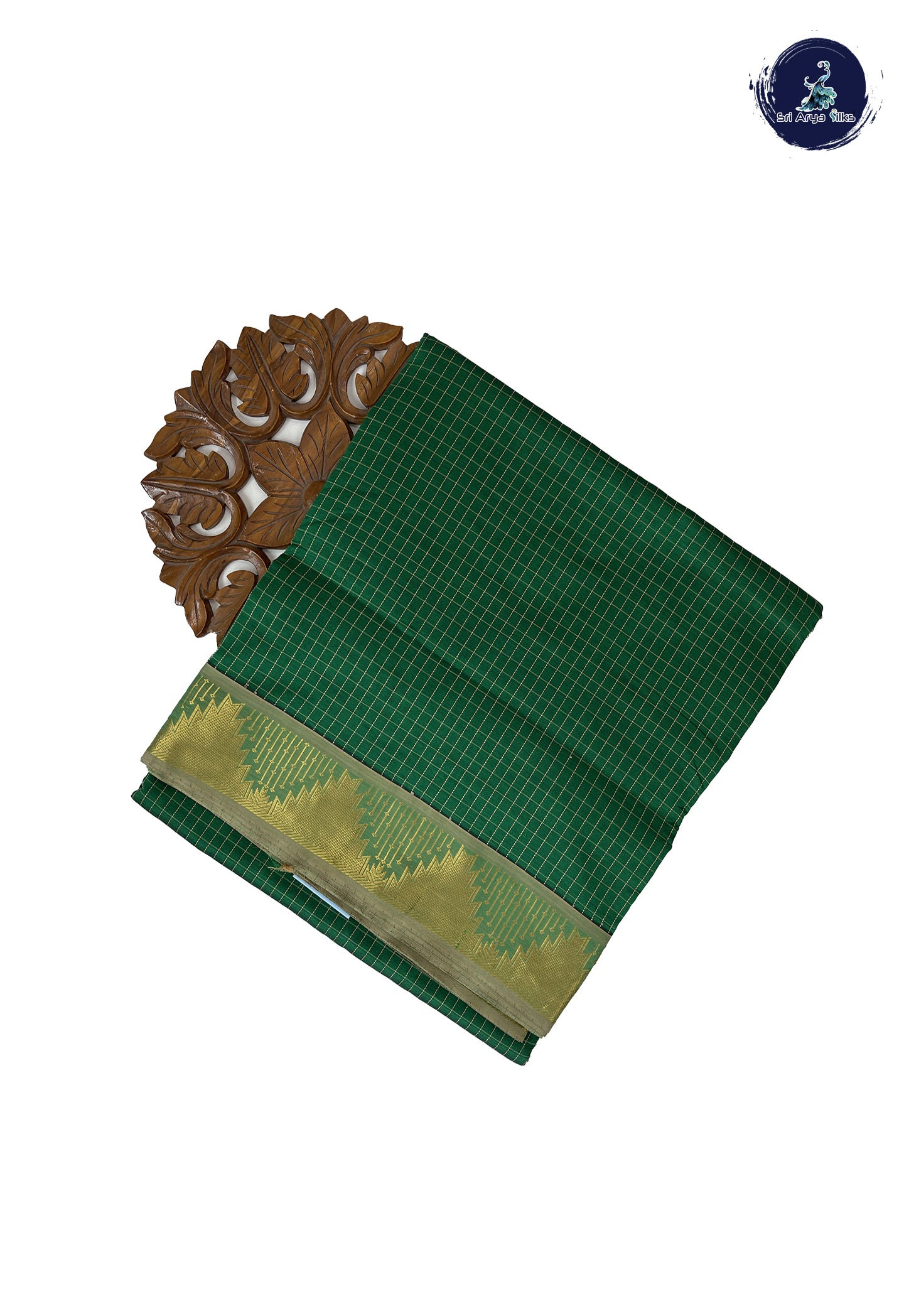 Dark Green Madisar Semi Silk Cotton Saree With Checked Pattern