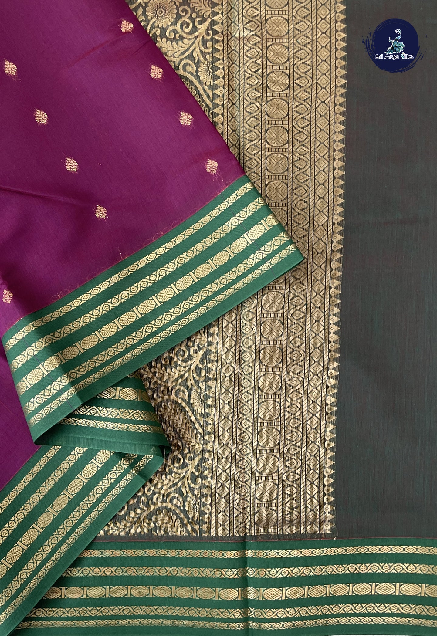 Jamun Madisar Semi Silk Cotton Saree With Zari Buttas Pattern