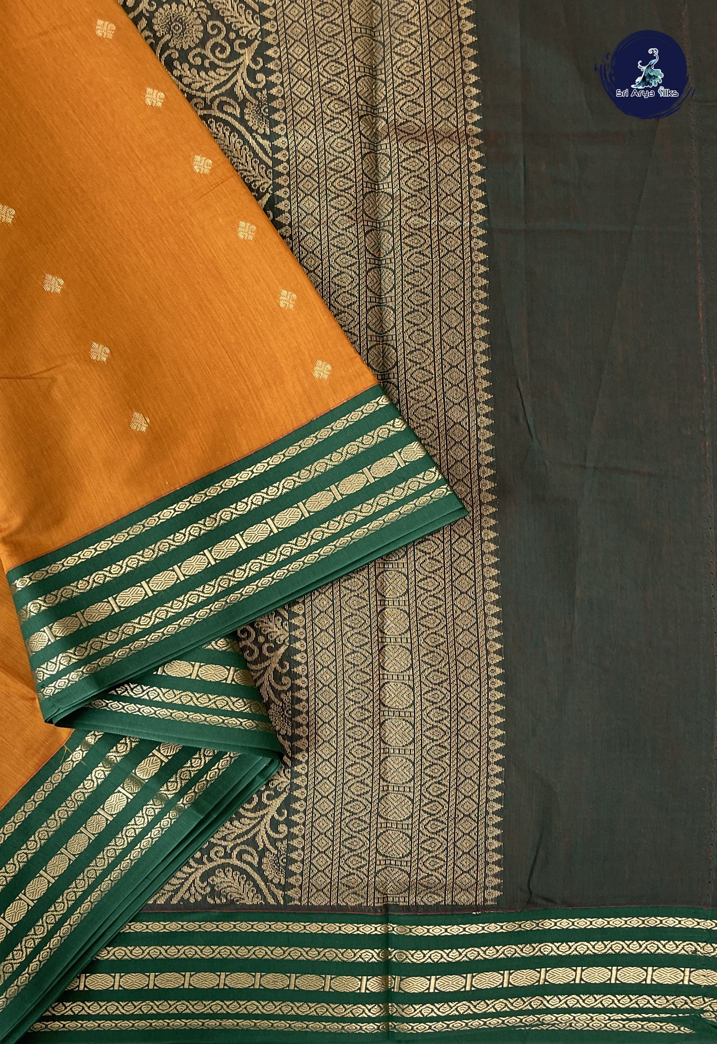 Mustard Madisar Semi Silk Cotton Saree With Zari Buttas Pattern