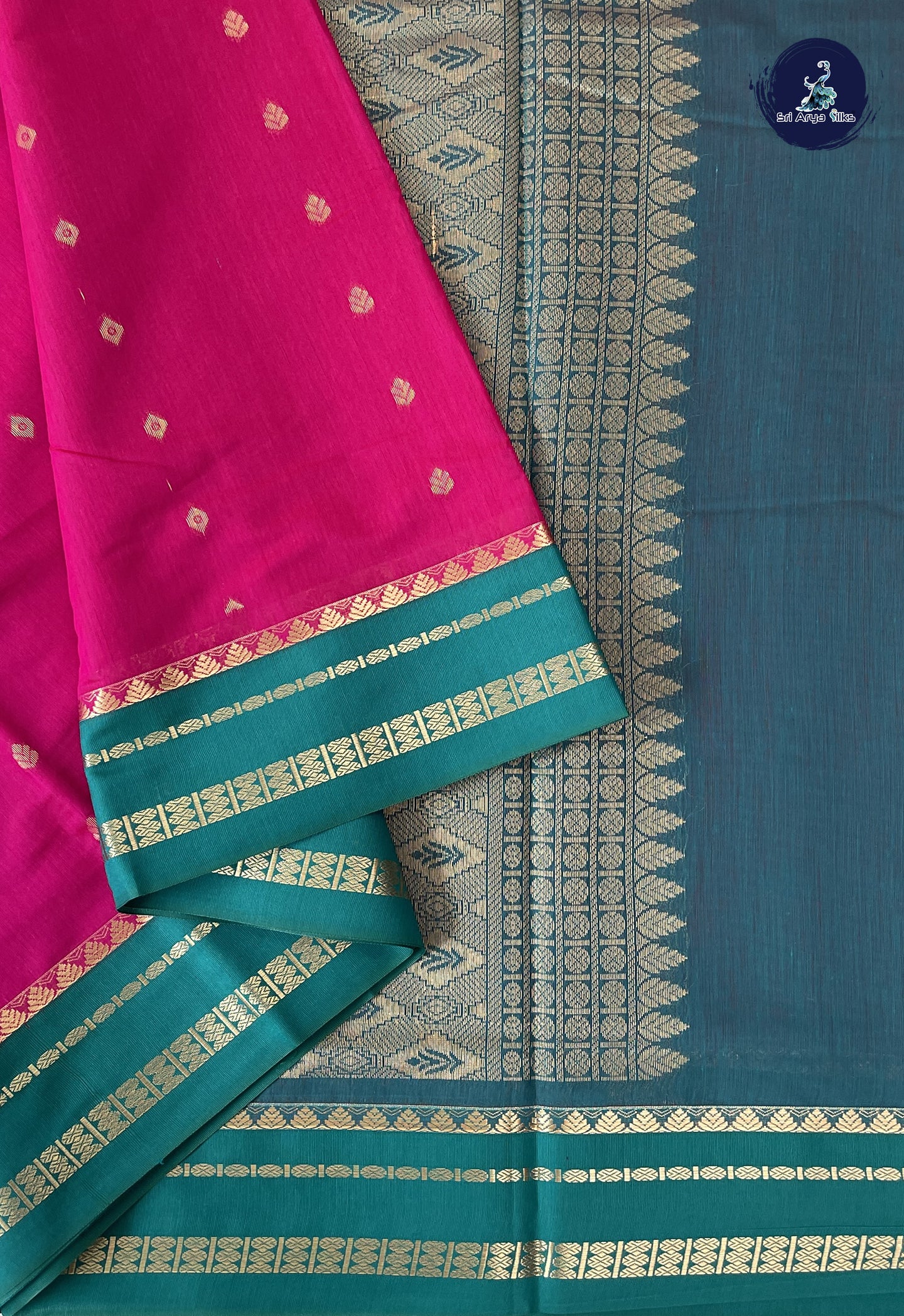 Rani Pink Madisar Semi Silk Cotton Saree With Zari Buttas Pattern