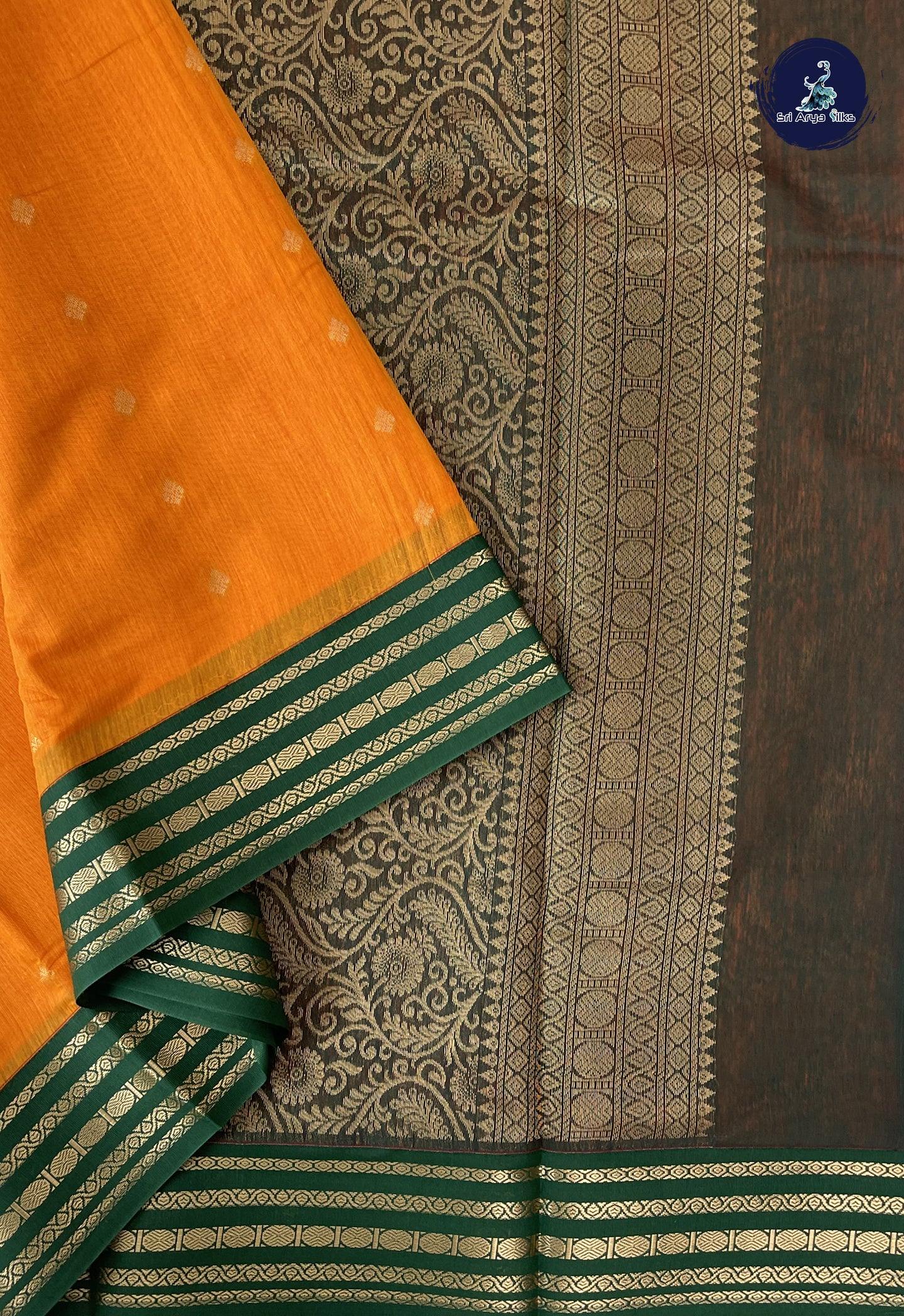 Mango Yellow Madisar Semi Silk Cotton Saree With Zari Buttas Pattern