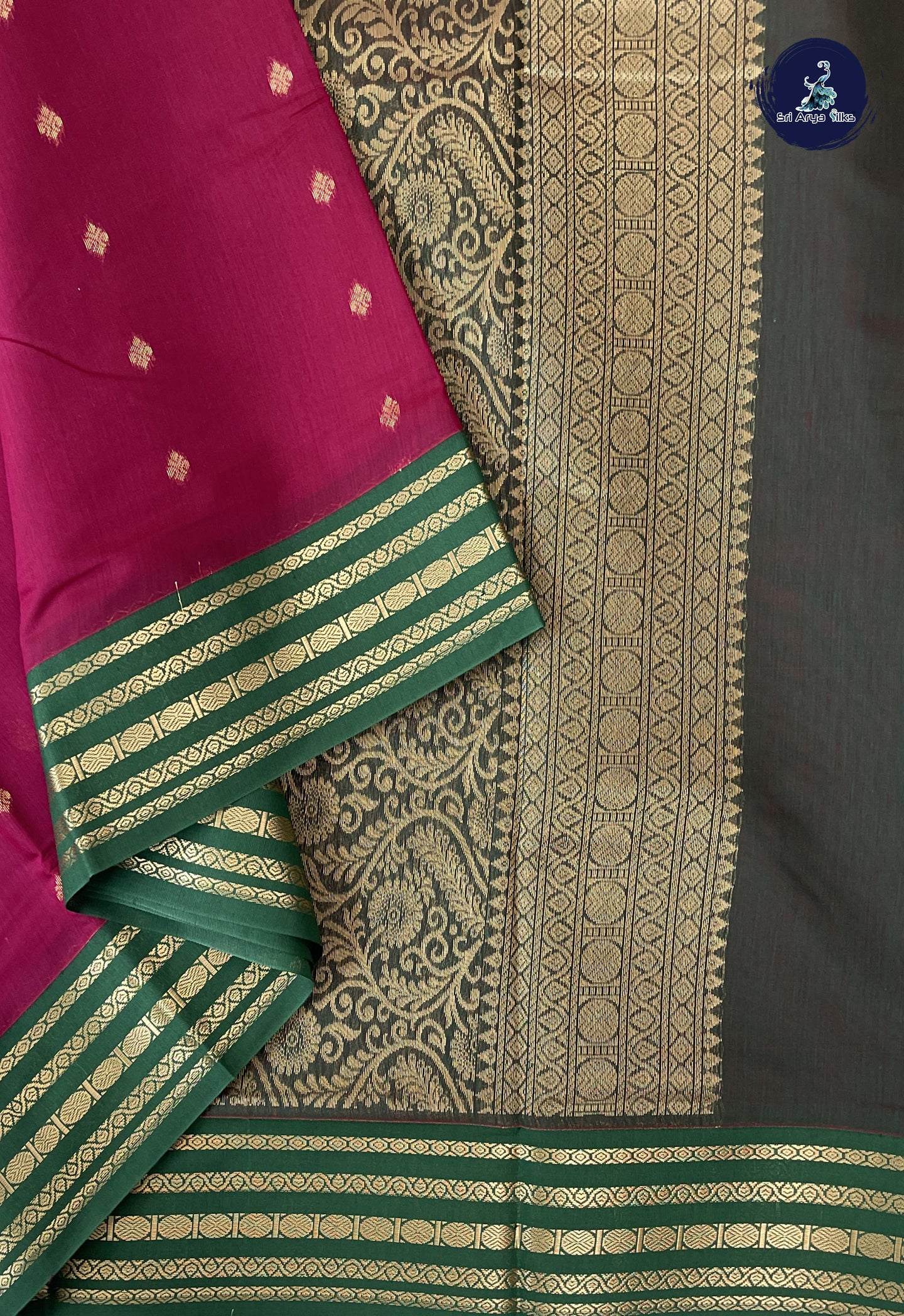 Maroon Madisar Semi Silk Cotton Saree With Zari Buttas Pattern