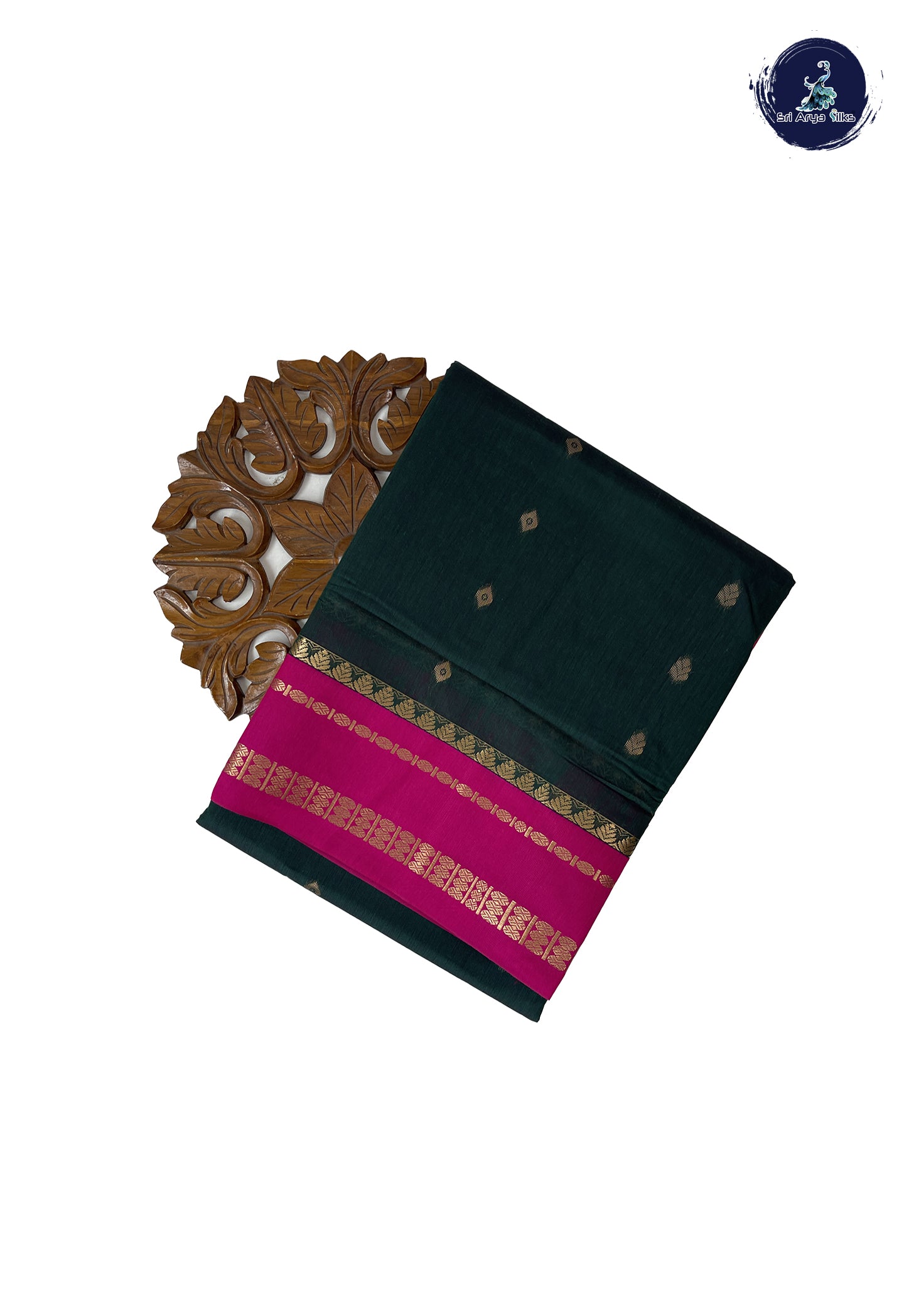 Dark Green Madisar Semi Silk Cotton Saree With Zari Buttas Pattern