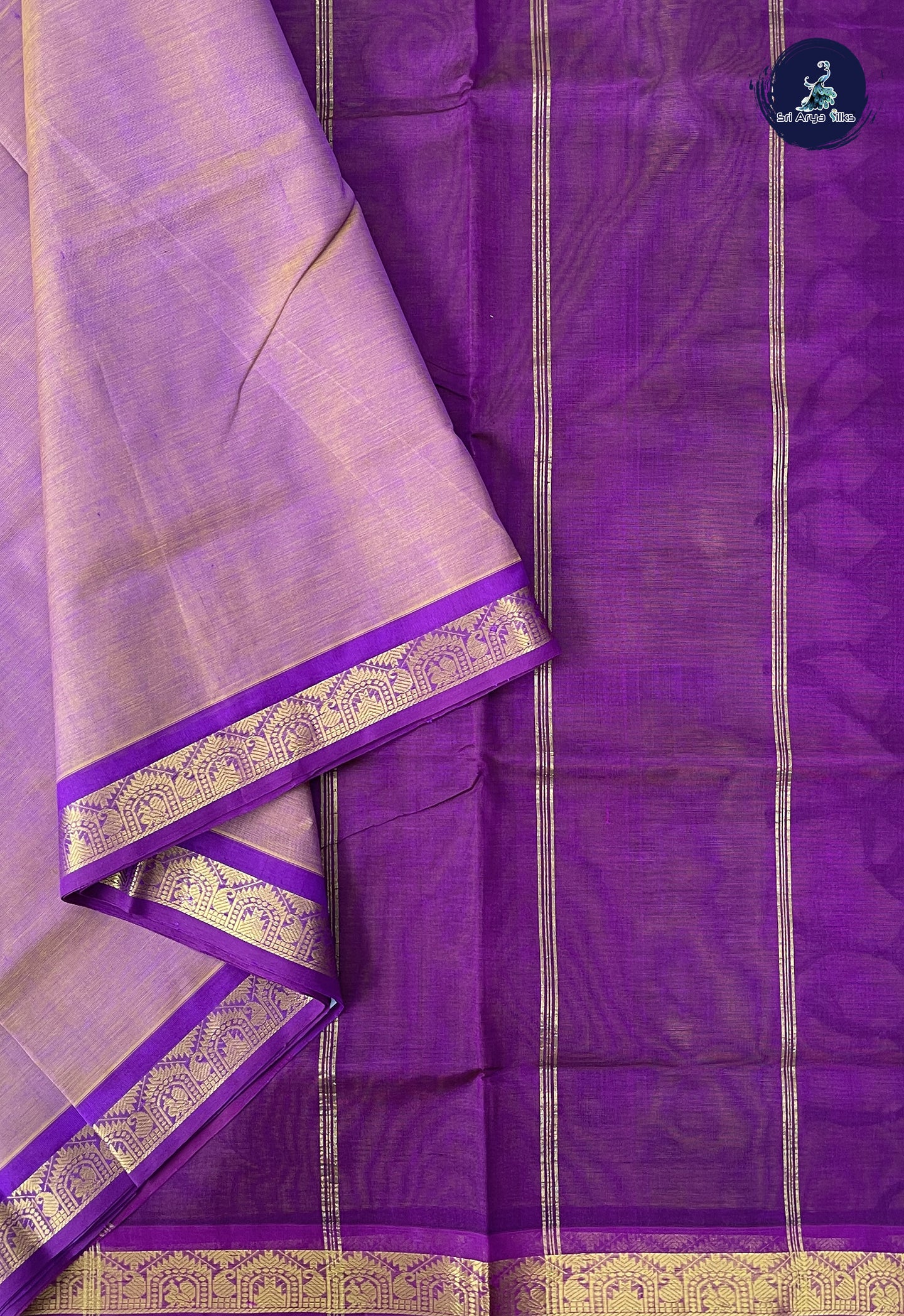 Dual Tone Purple 10 Yards Silk Cotton Saree With Plain Pattern