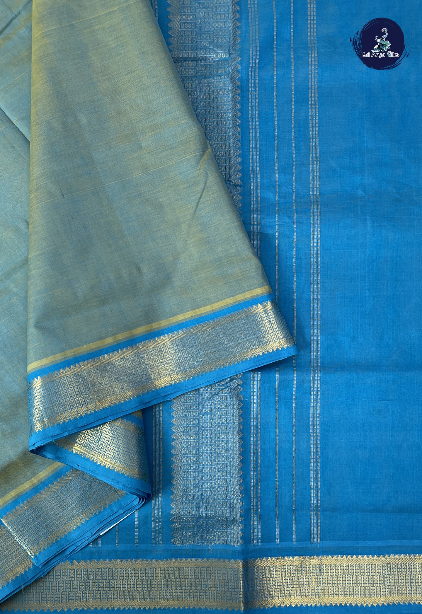 Dual Tone Blue 10 Yards Silk Cotton Saree With Plain Pattern