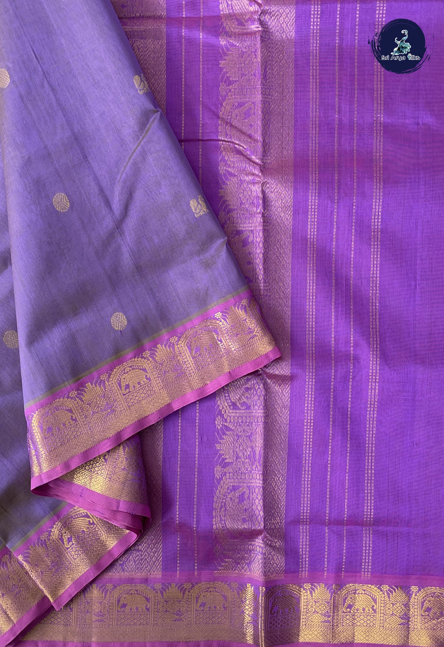 Lavender 10 Yards Silk Cotton Saree With Zari Buttas Pattern