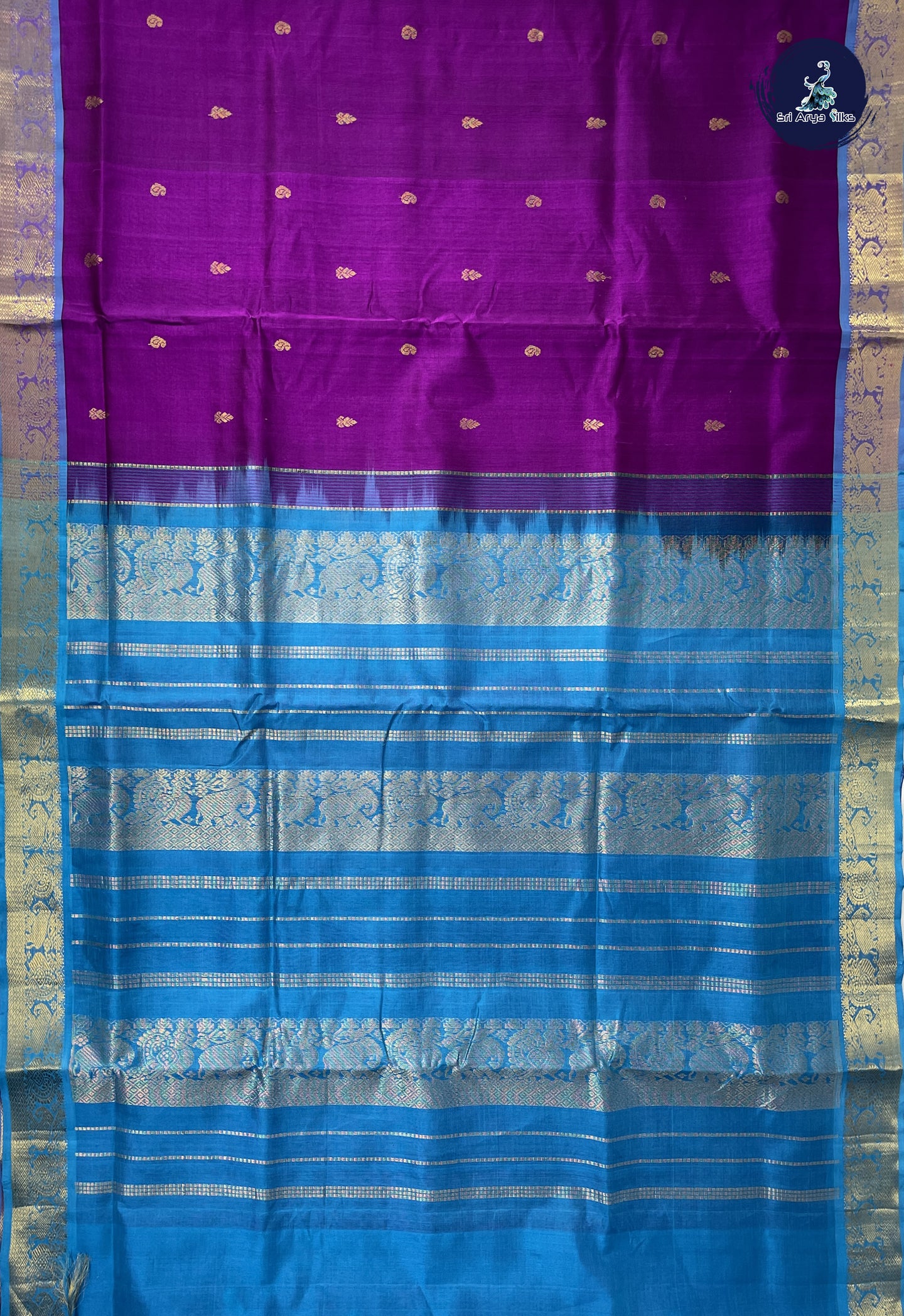 Magenta Purple 10 Yards Silk Cotton Saree With Zari Buttas Pattern
