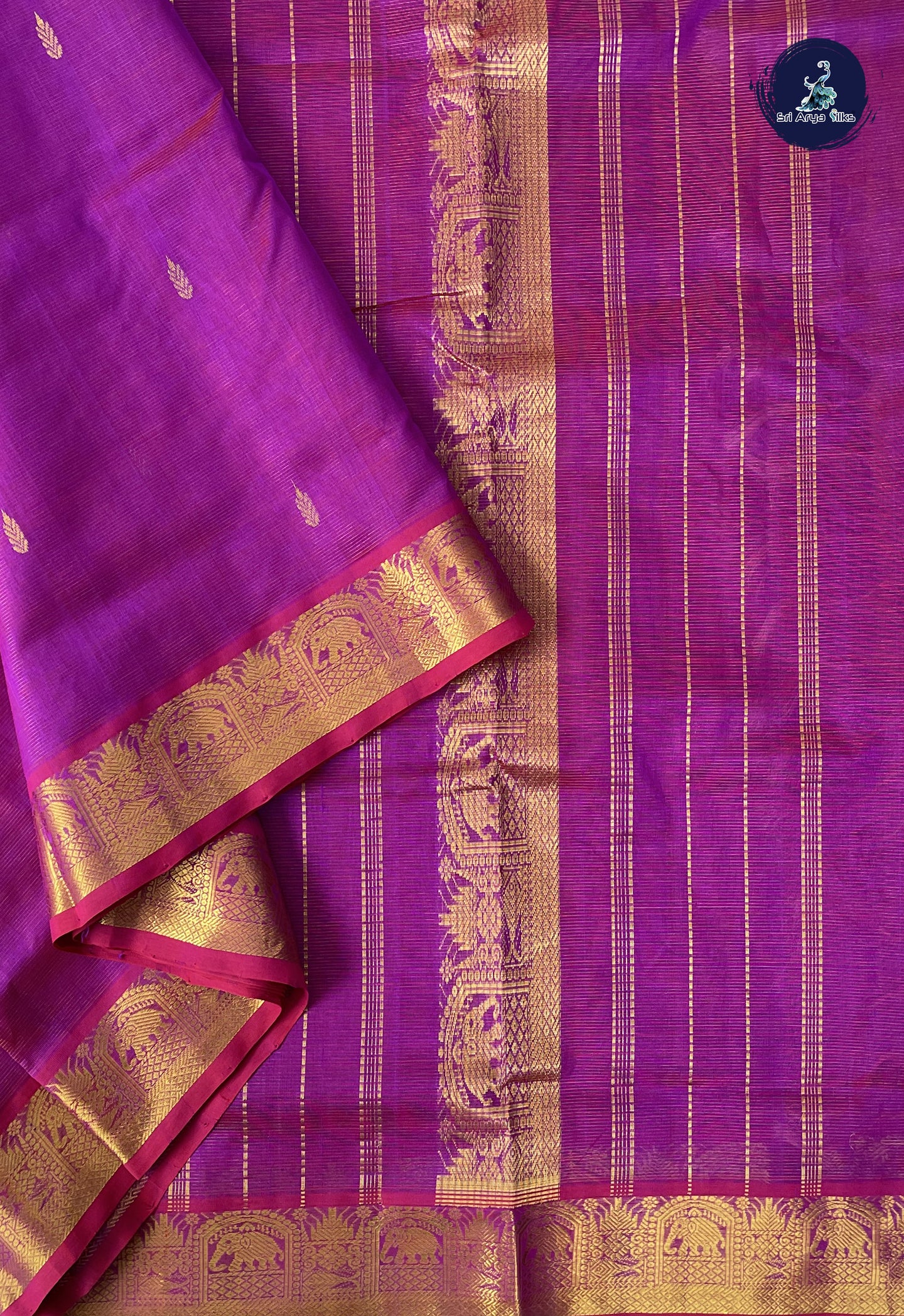 Magenta Purple 10 Yards Silk Cotton Saree With Vaira Oosi Pattern