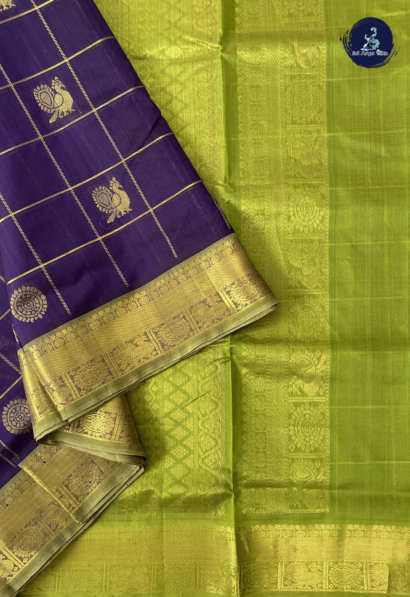 Dark Blue 10 Yards Silk Cotton Saree With Zari Checked Pattern