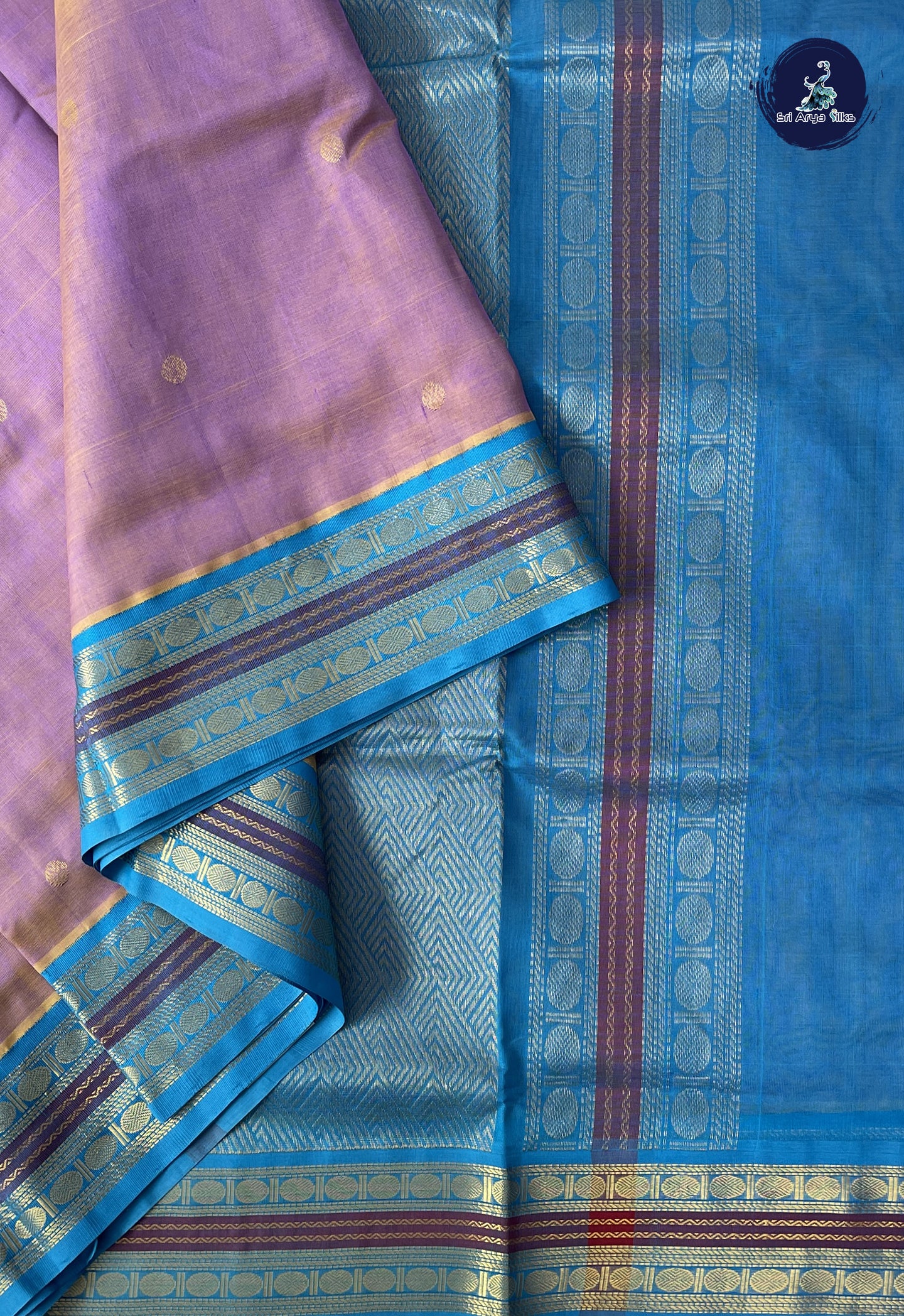 Lavender 10 Yards Silk Cotton Saree With Zari Buttas Pattern