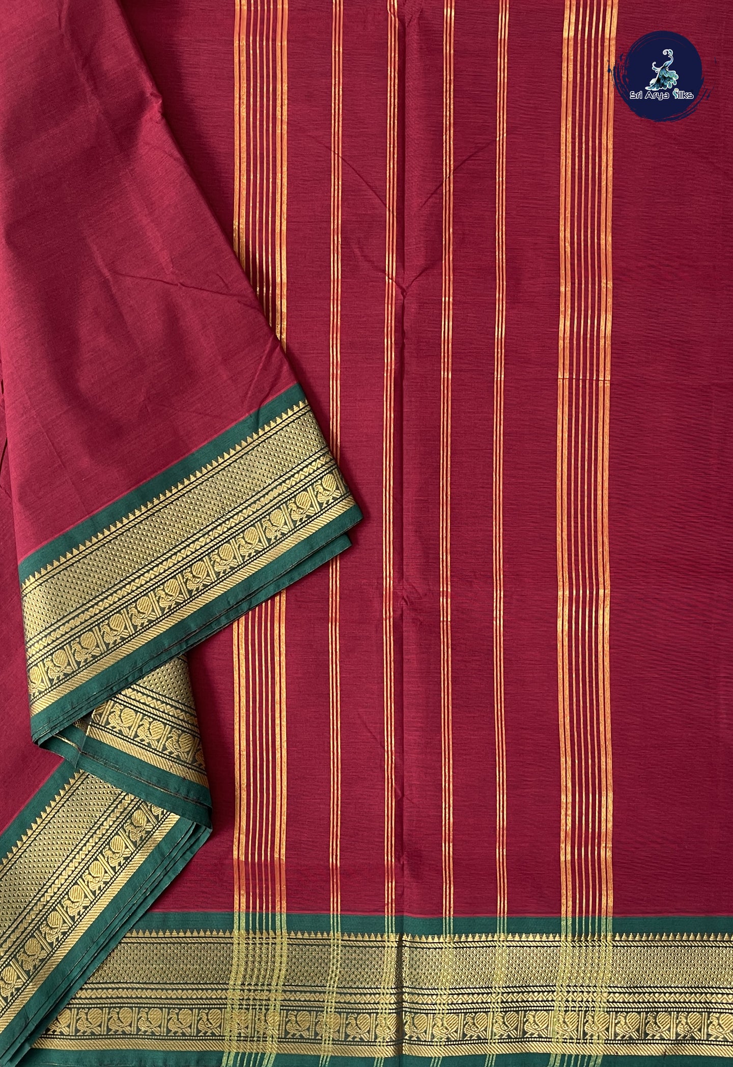 Maroon 10.5 Yards Madisar Saree With Plain Pattern