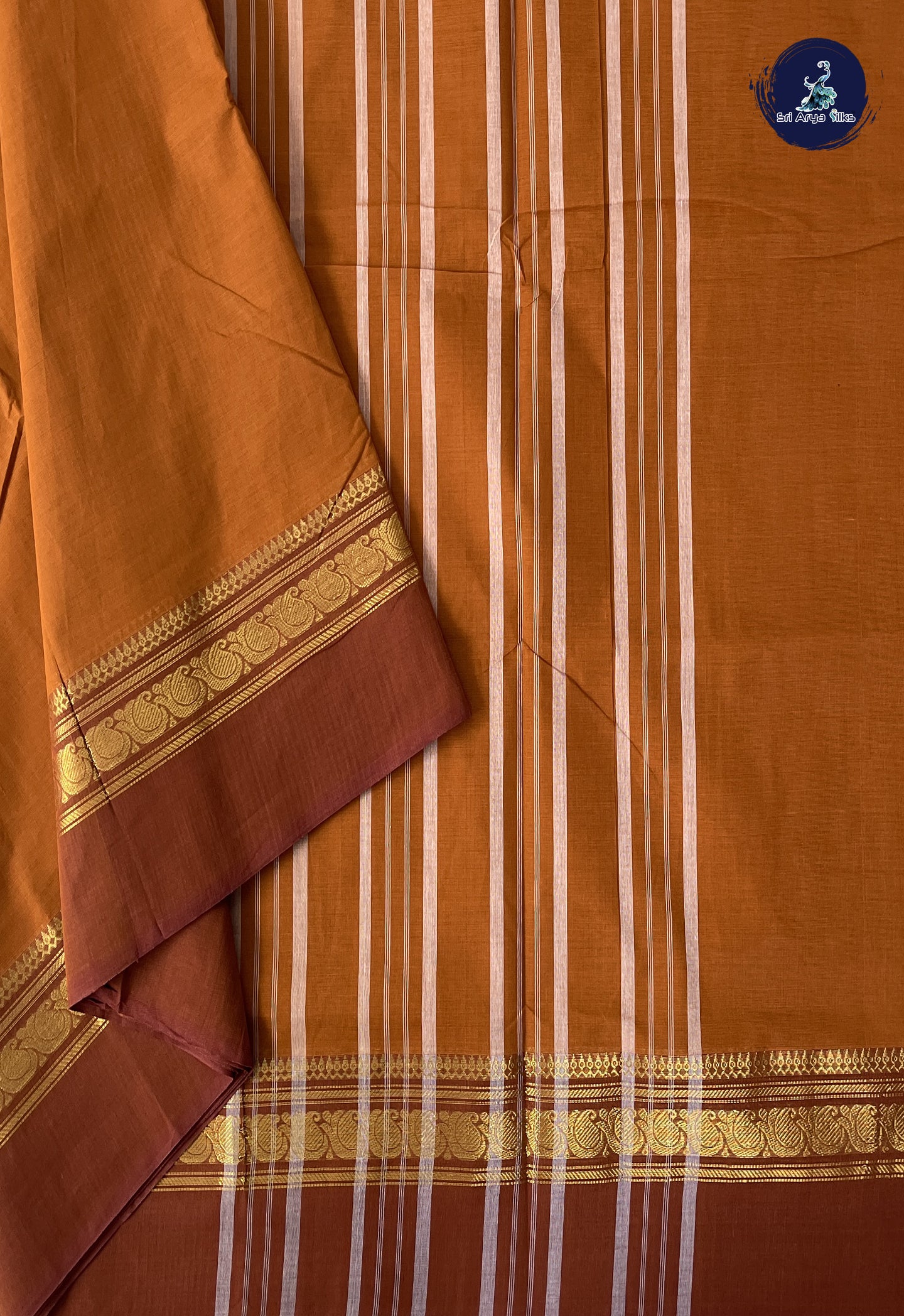 Brown 10.5 Yards Madisar Saree With Plain Pattern