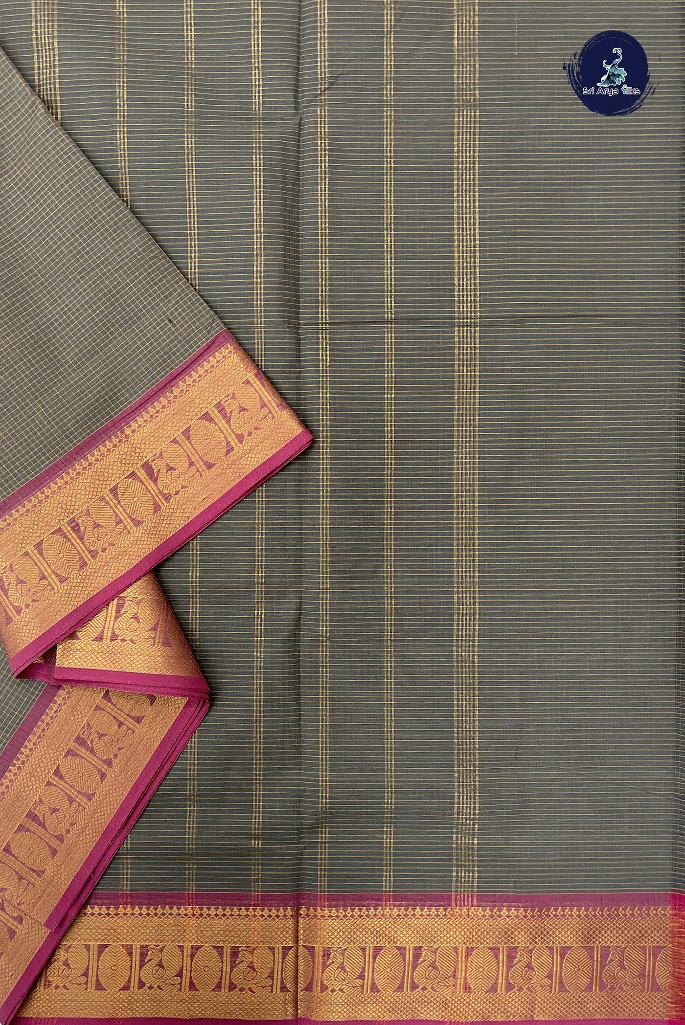 Grey 10.5 Yards Madisar Saree With Checked Pattern