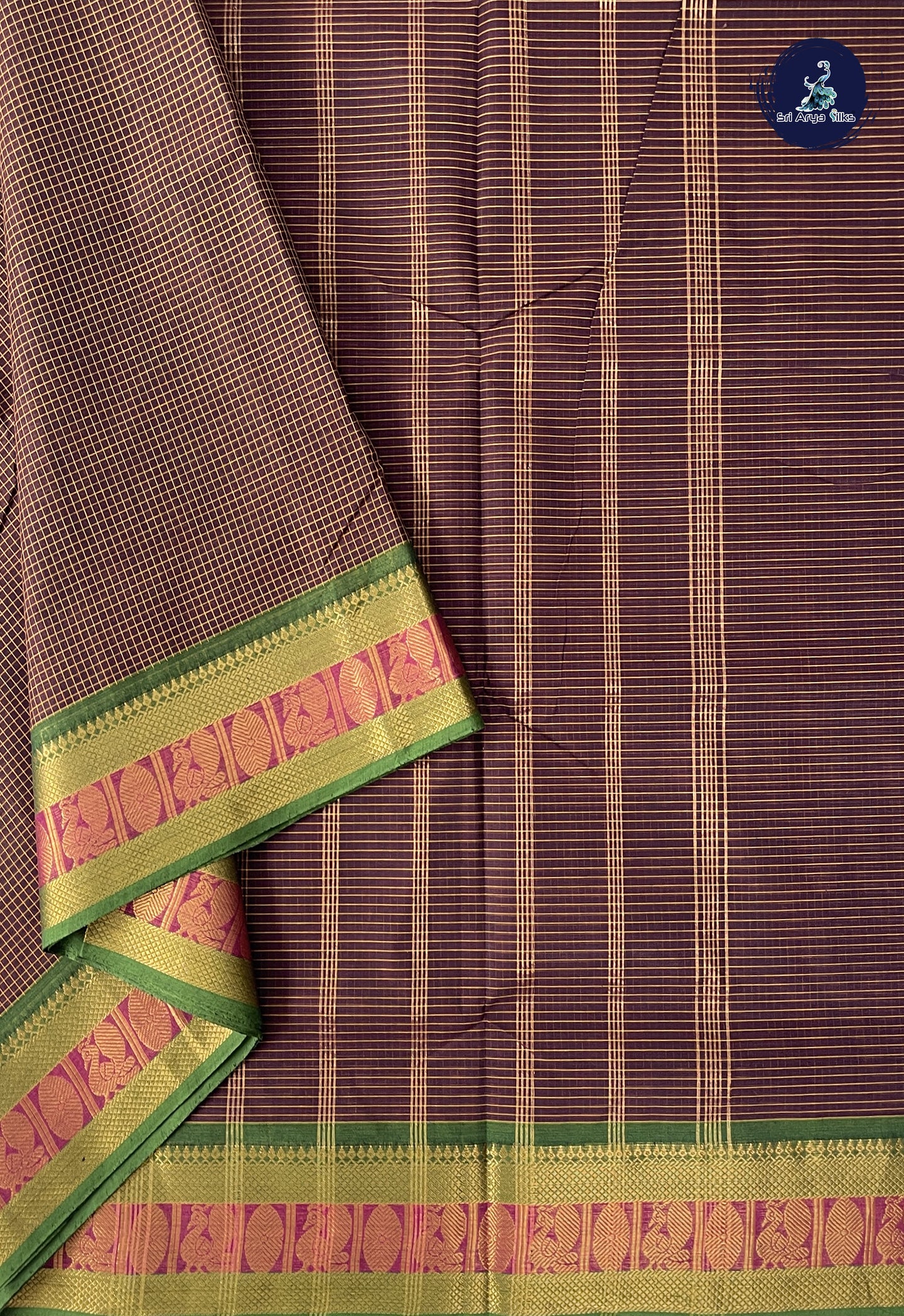 Brown 10.5 Yards Madisar Saree With Checked Pattern