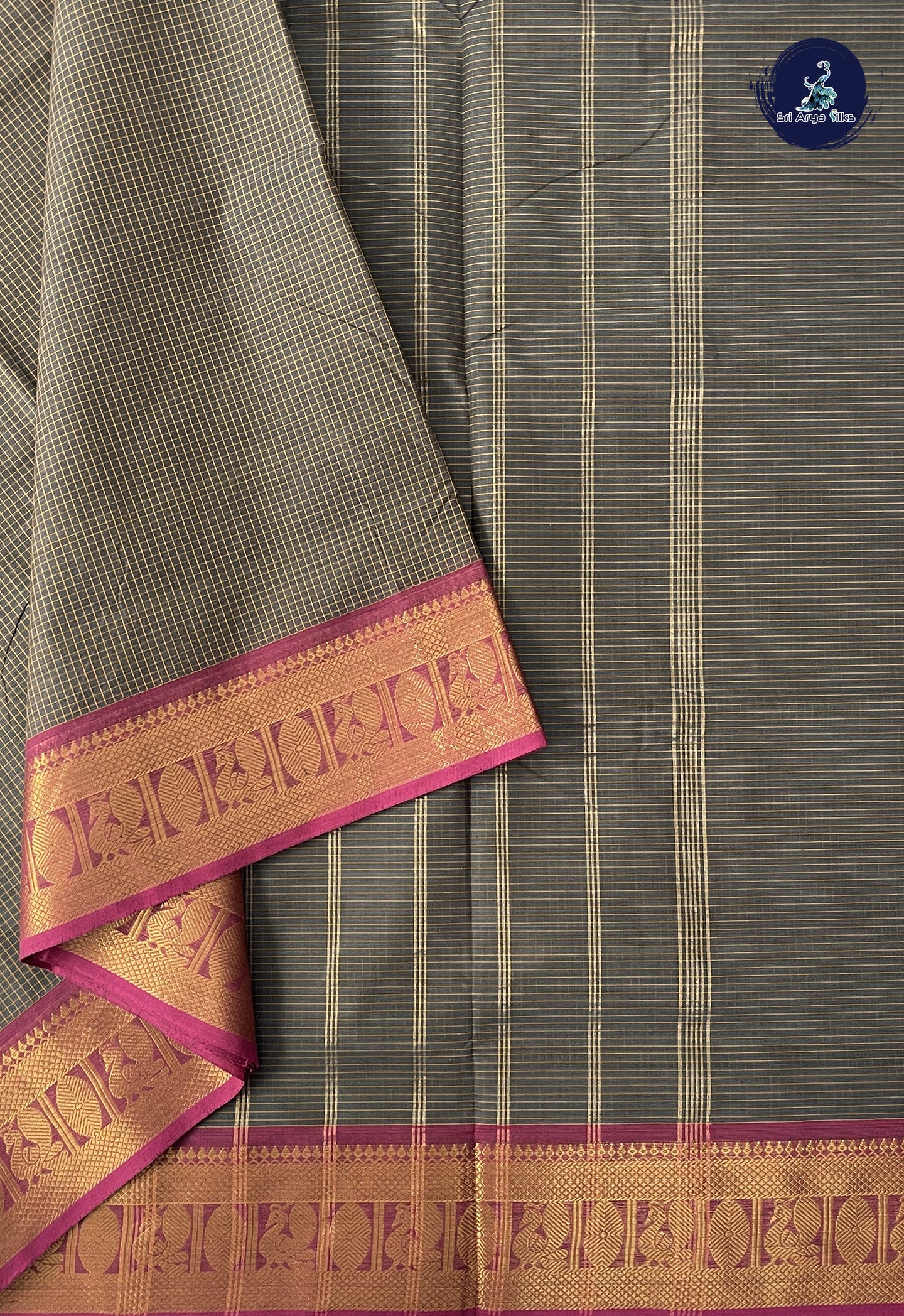 Grey 10.5 Yards Madisar Saree With Checked Pattern