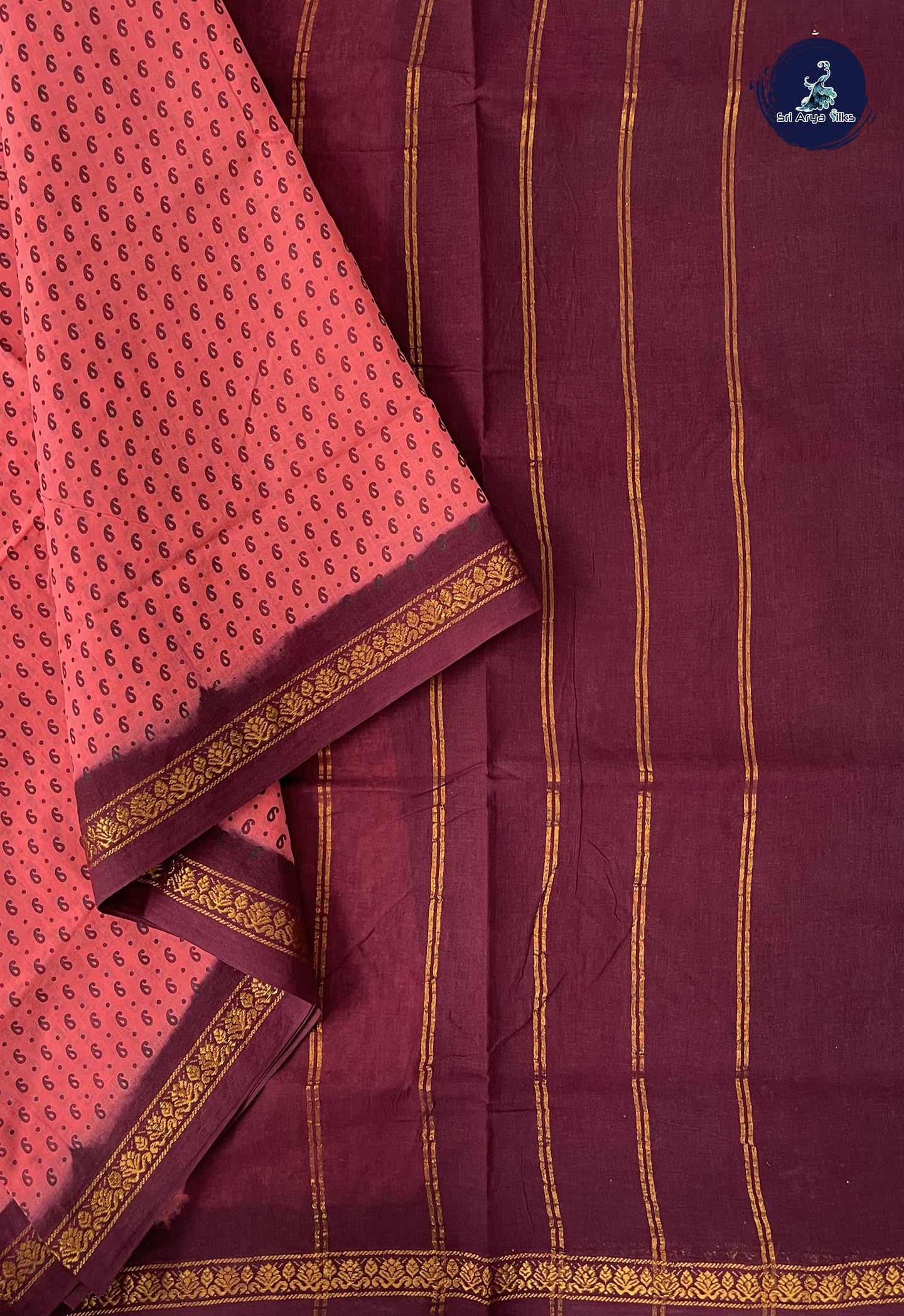 Pink Sugundi Cotton Madisar Saree With Printed Pattern