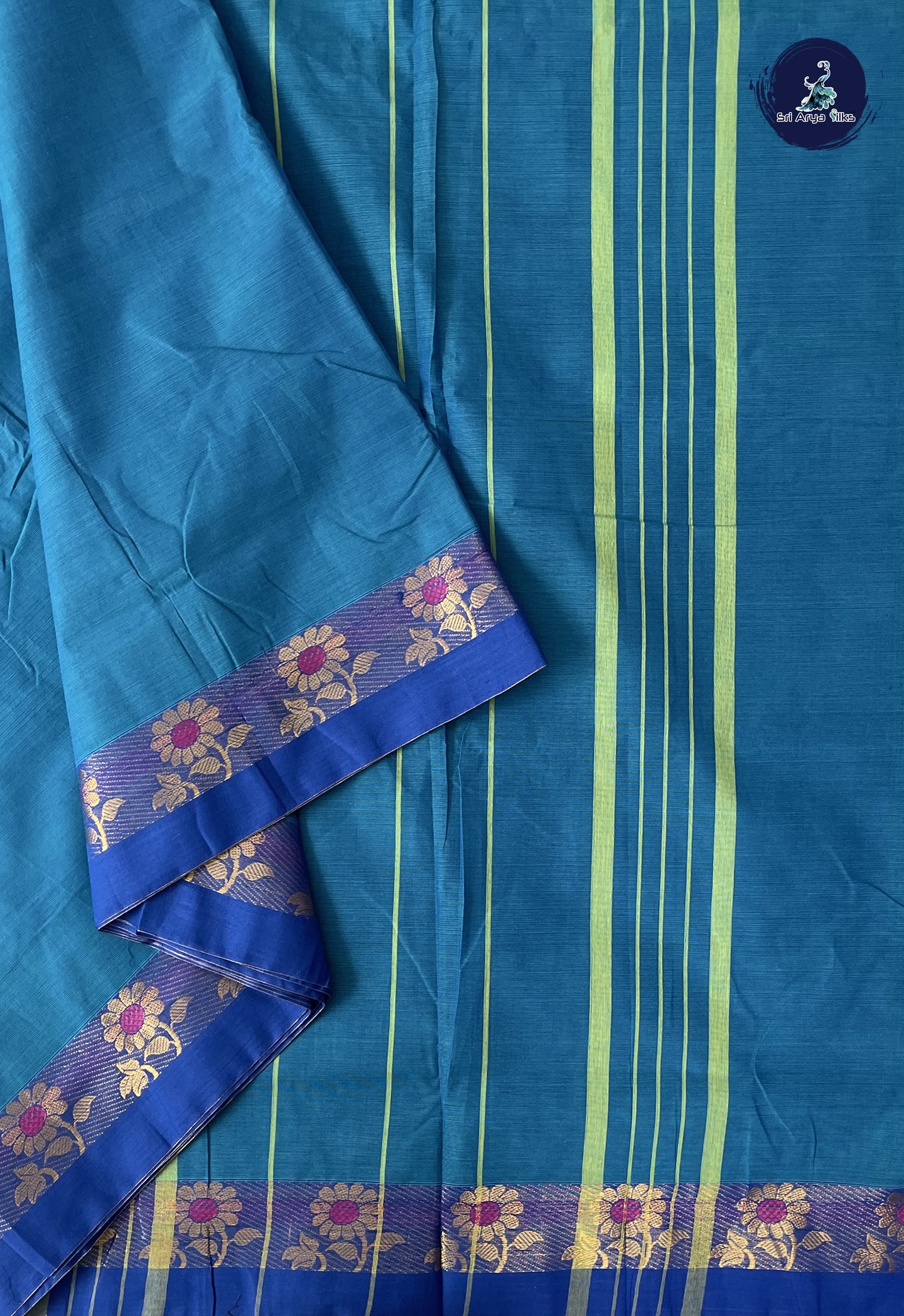 Blue 10 Yards Madisar Cotton Saree With Plain Pattern