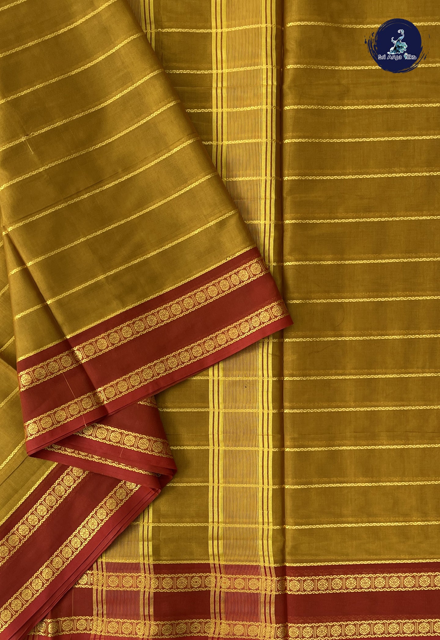 Mustard Yellow Devendra Cotton Madisar Saree With Veldhari Stripes Pattern