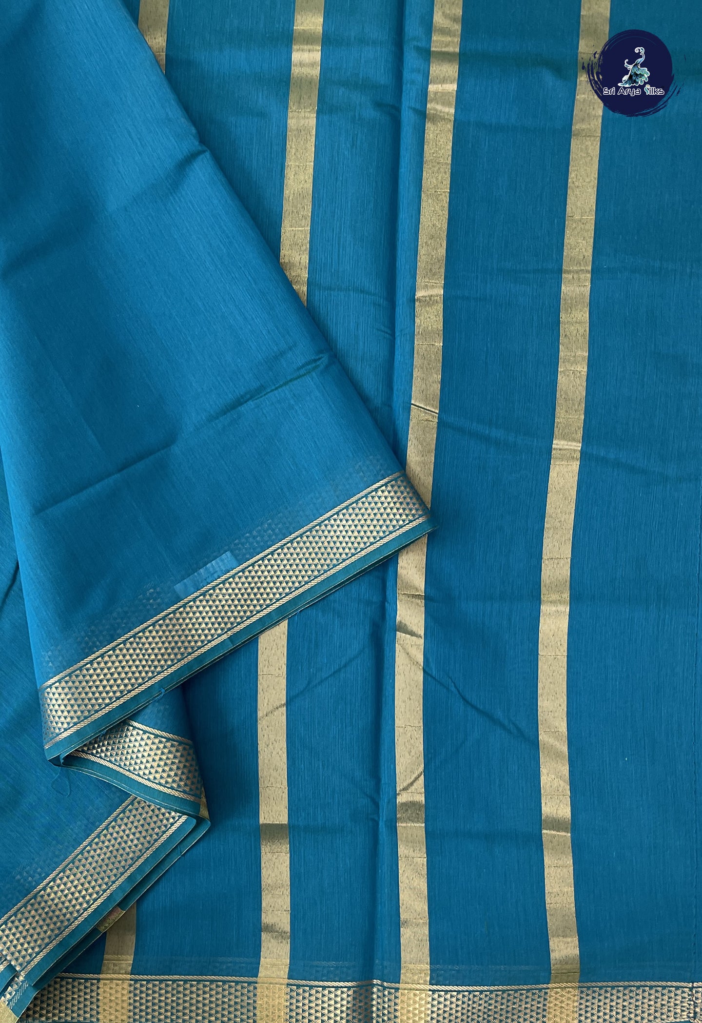 Teal Madisar Semi Silk Cotton Saree With Plain Pattern