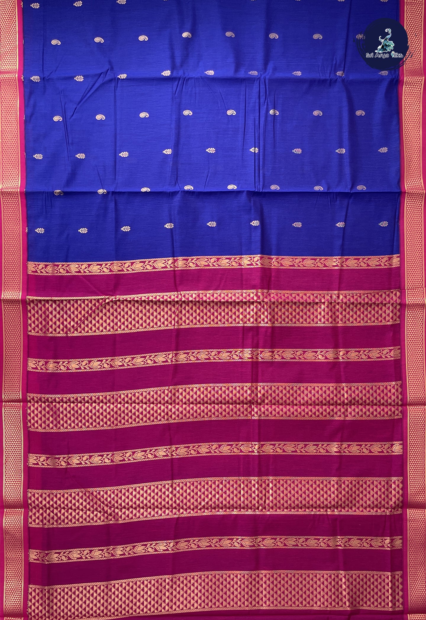 Dark Blue Madisar Semi Silk Cotton Saree With Zari Buttas Pattern